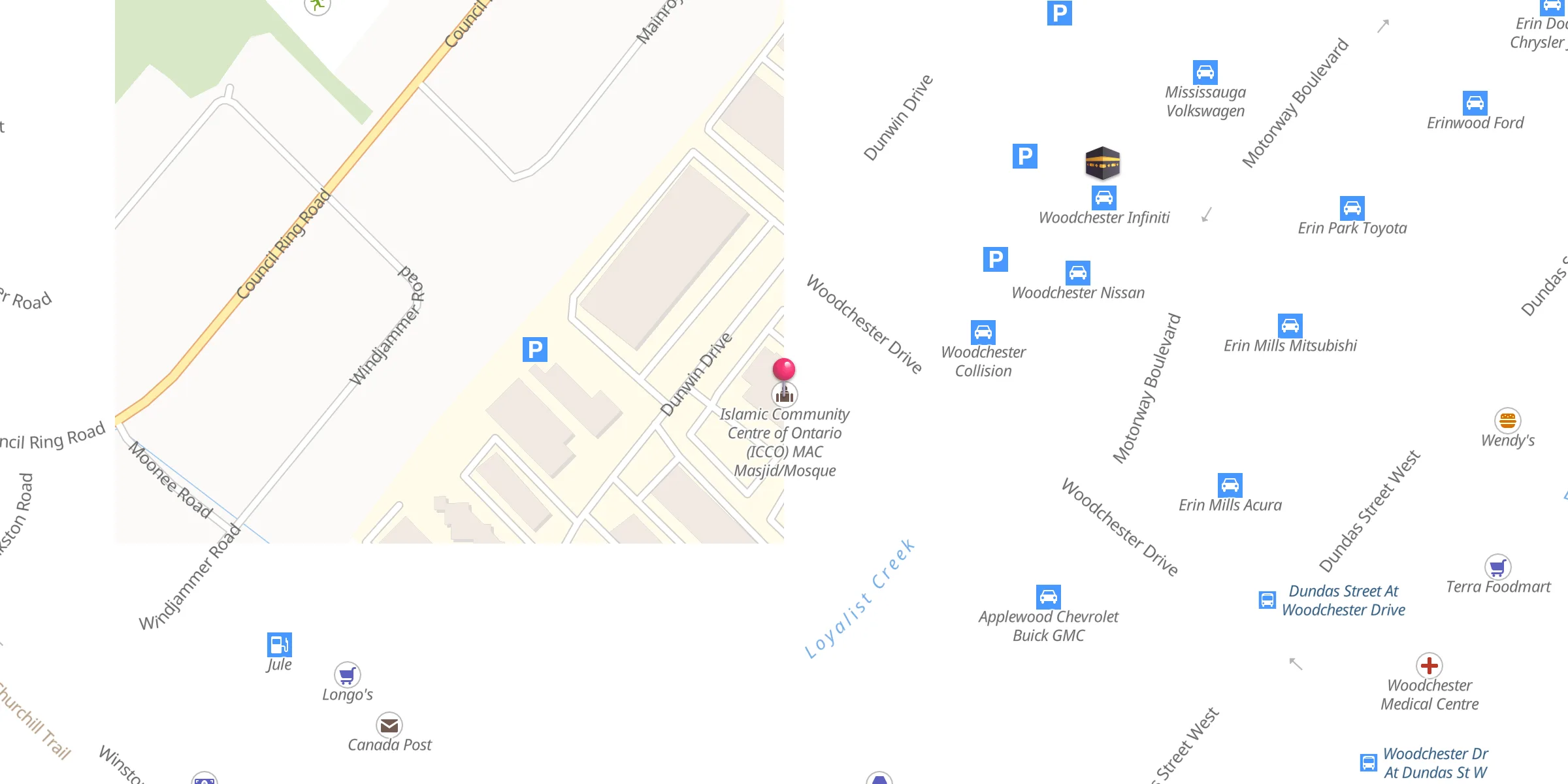 Carte de localisation : Islamic Community Centre of Ontario (ICCO) MAC Masjid/Mosque