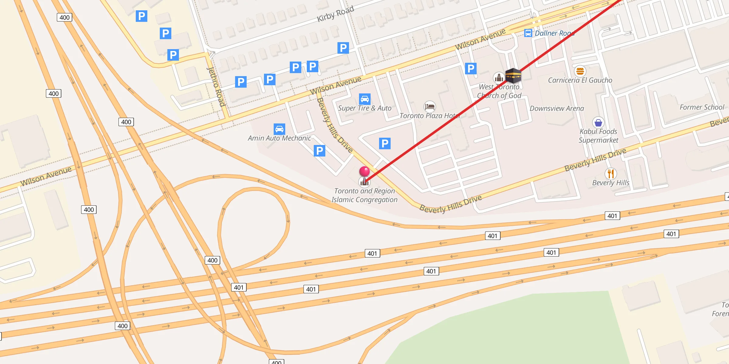 Carte de localisation : Toronto and Region Islamic Congregation