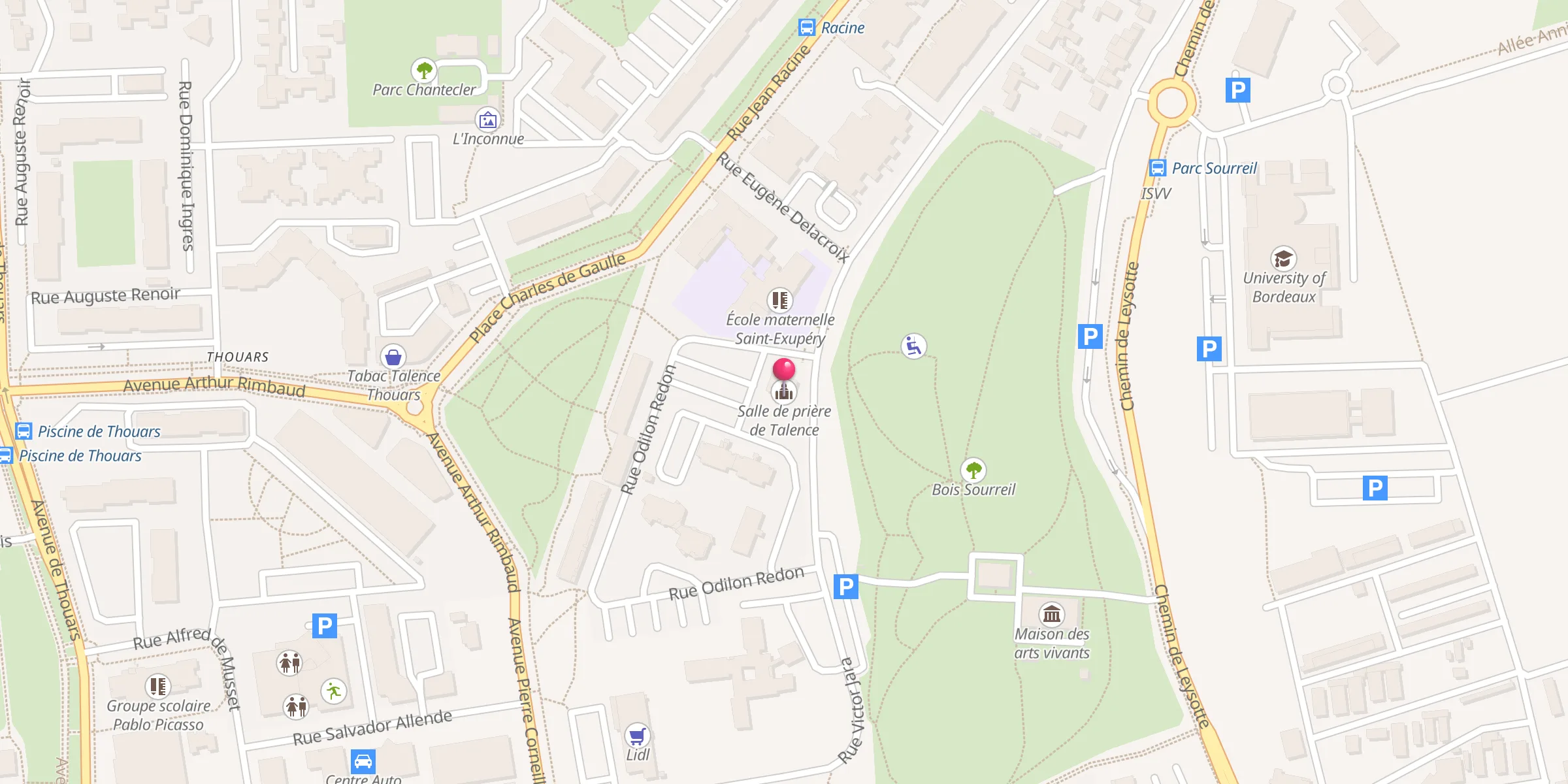 Carte de localisation : Salle de prière de Talence