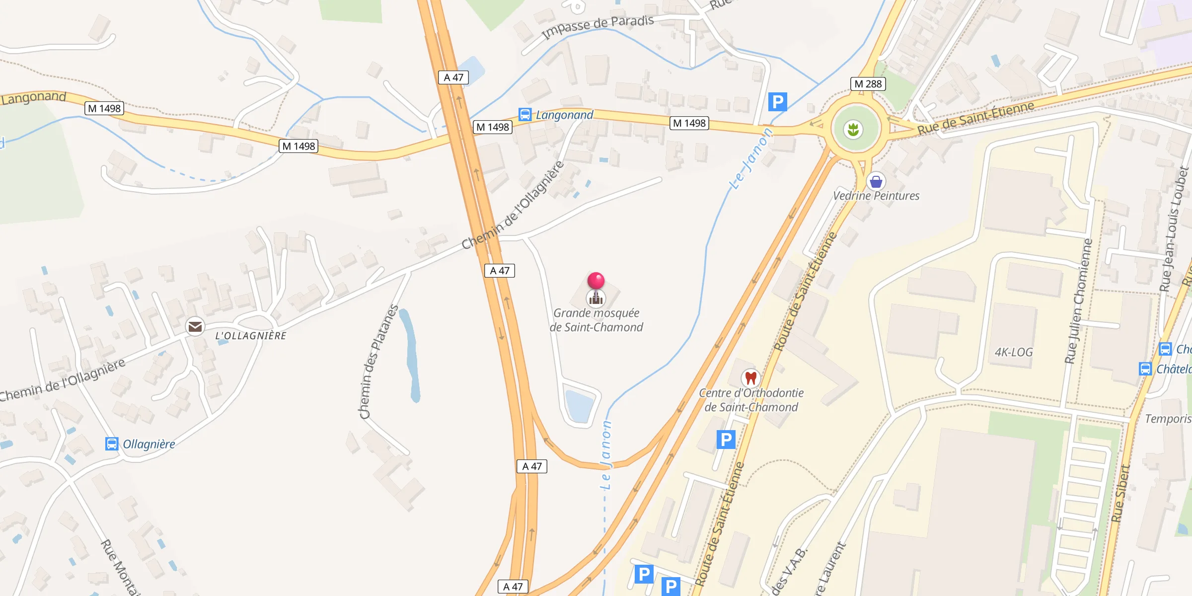 Carte de localisation : Grande mosquée de Saint-Chamond