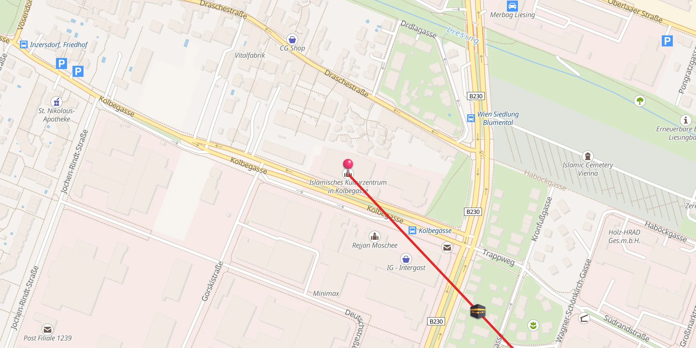 Carte de localisation : Islamisches Kulturzentrum in Kolbegasse