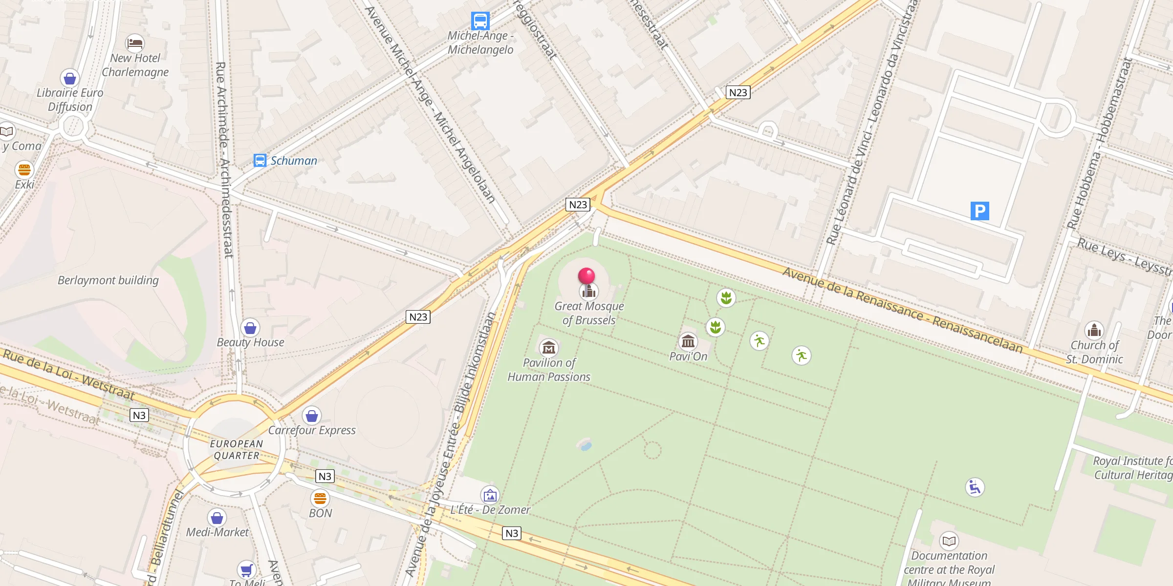 Carte de localisation : Grande mosquée de Bruxelles - Grote Moskee van Brussel