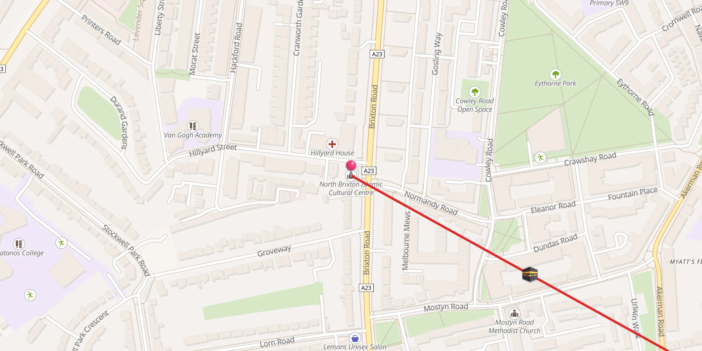 Carte de localisation : North Brixton Islamic Cultural Centre