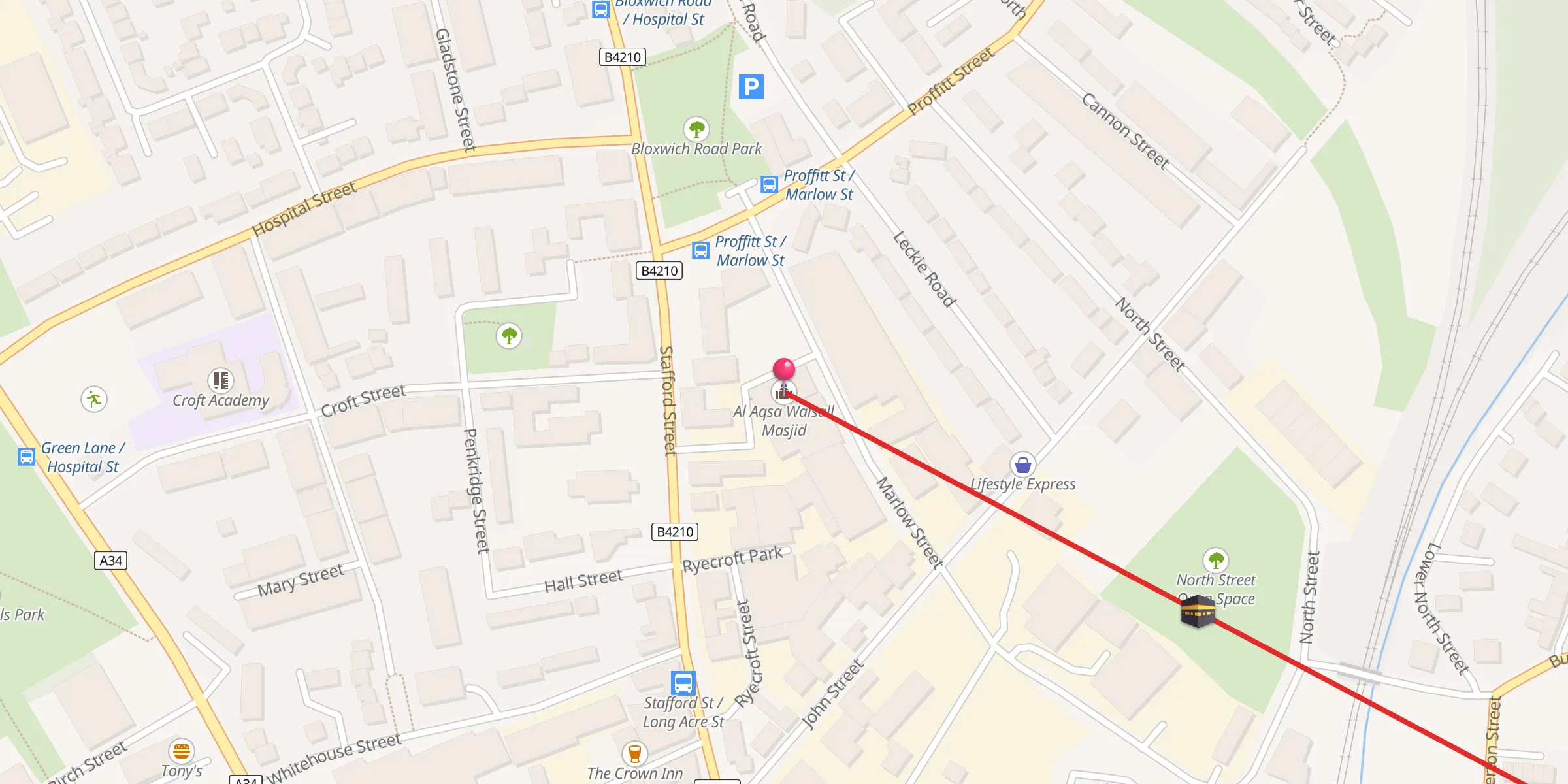 Carte de localisation : Al Aqsa Walsall Masjid