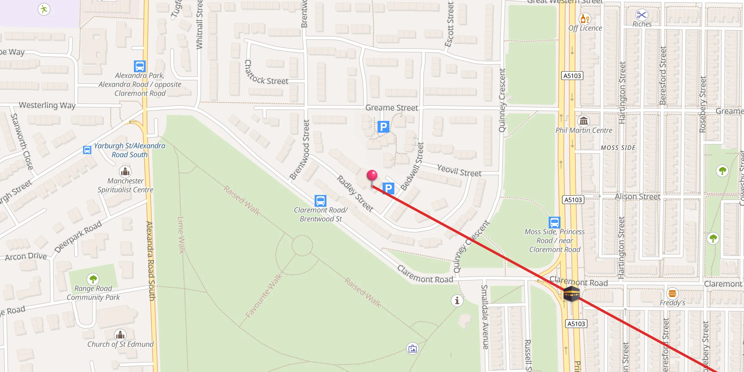 Carte de localisation : Arrahman ManchesterIslamic Cultural Association