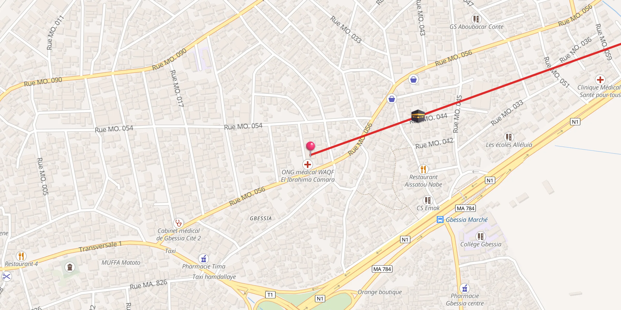 Carte de localisation : Mosquée Waliyoullahi El.H Ibrahima Camara