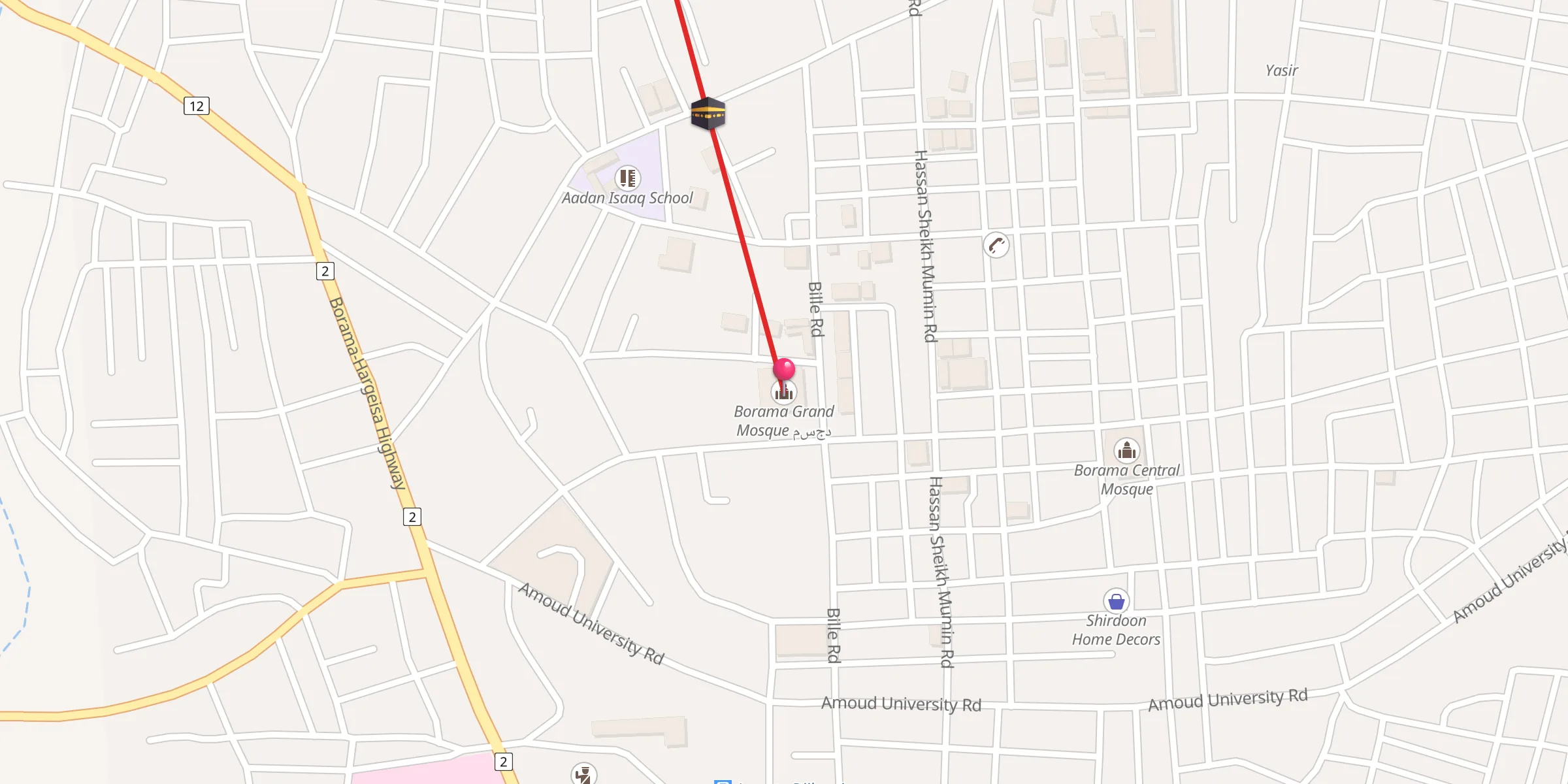 Carte de localisation : Borama Grand Mosque مسجد