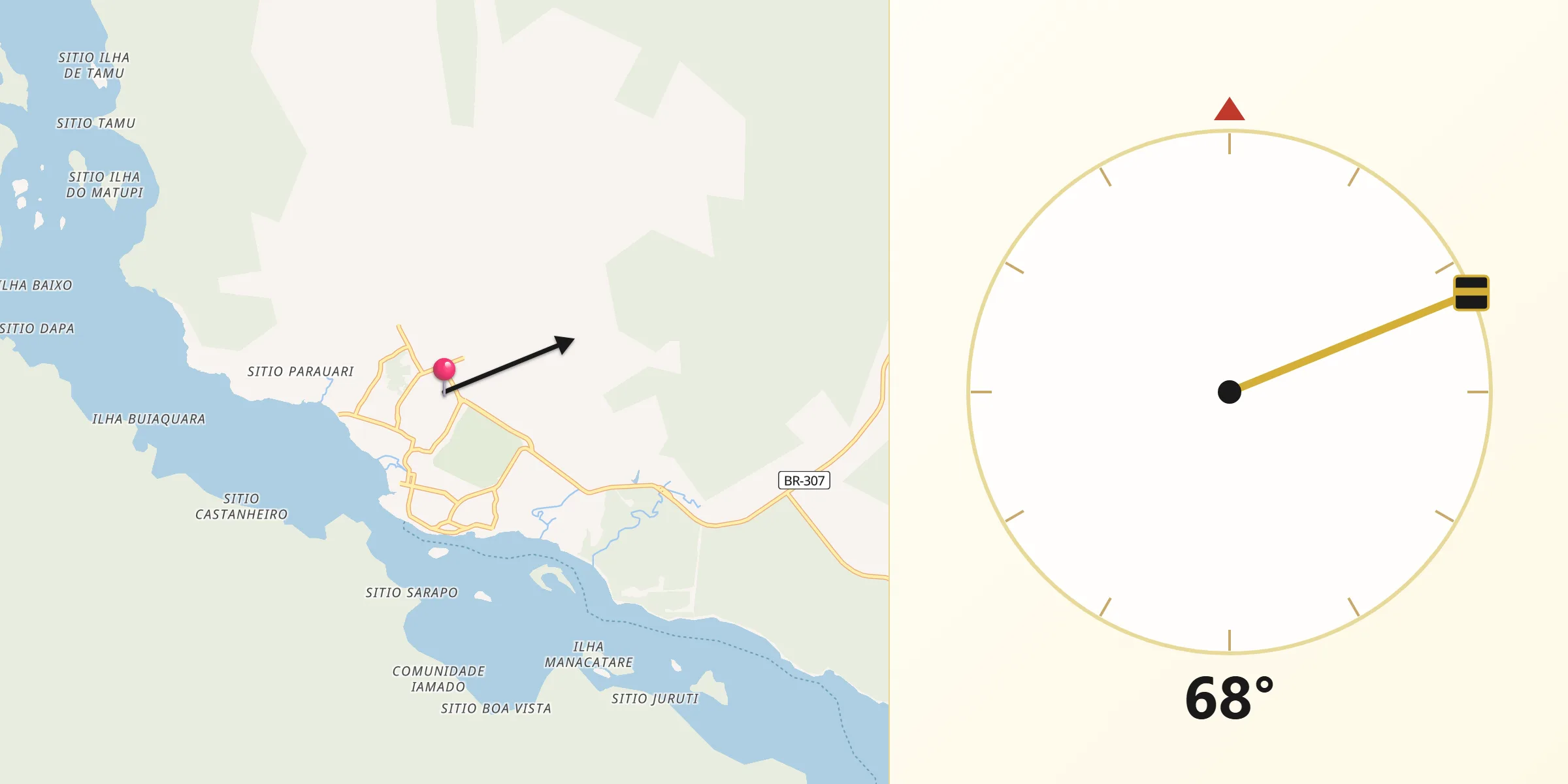 Direção da Qibla a partir de São Gabriel