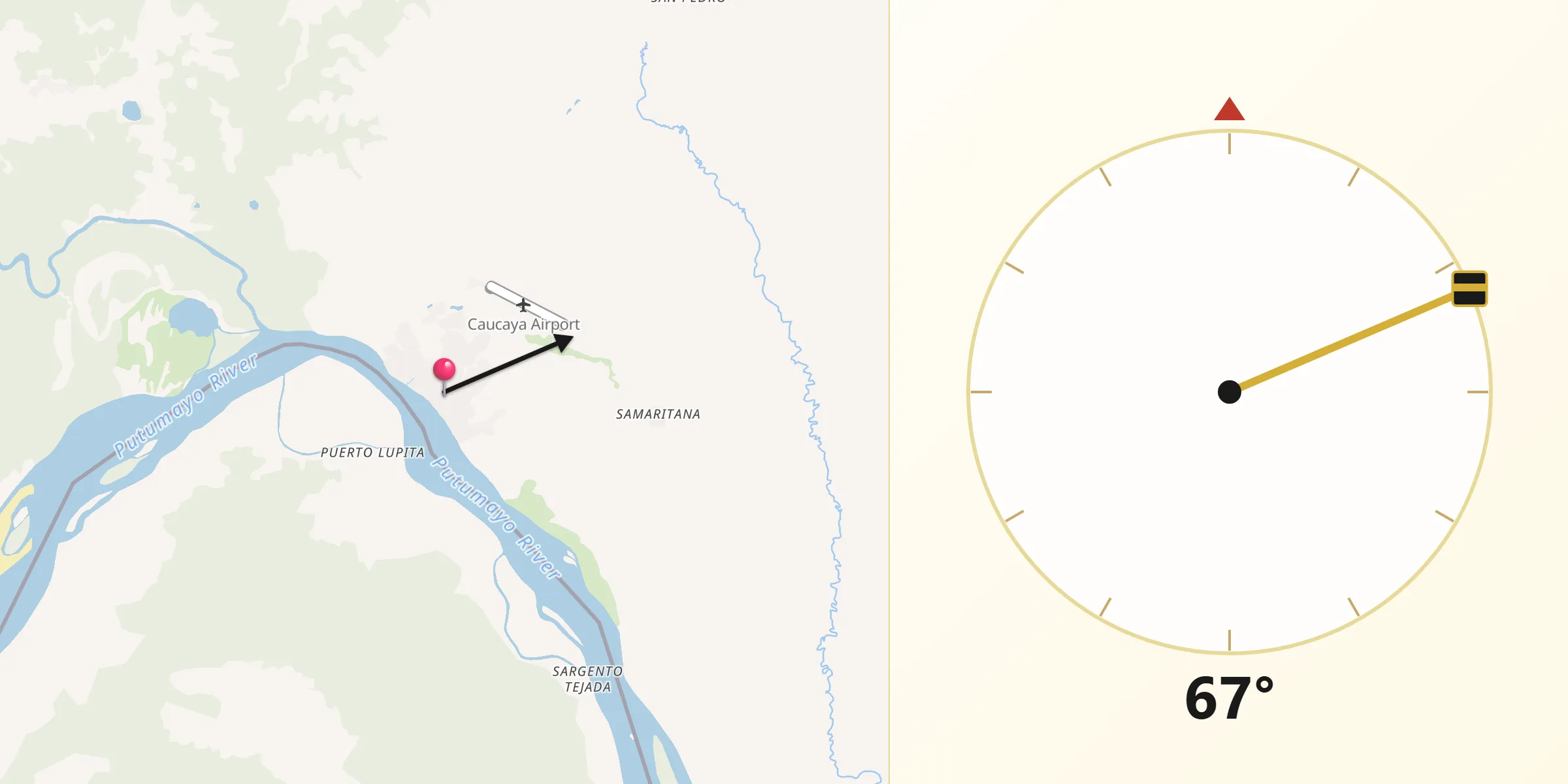 Dirección de la Qibla desde Puerto Leguízamo