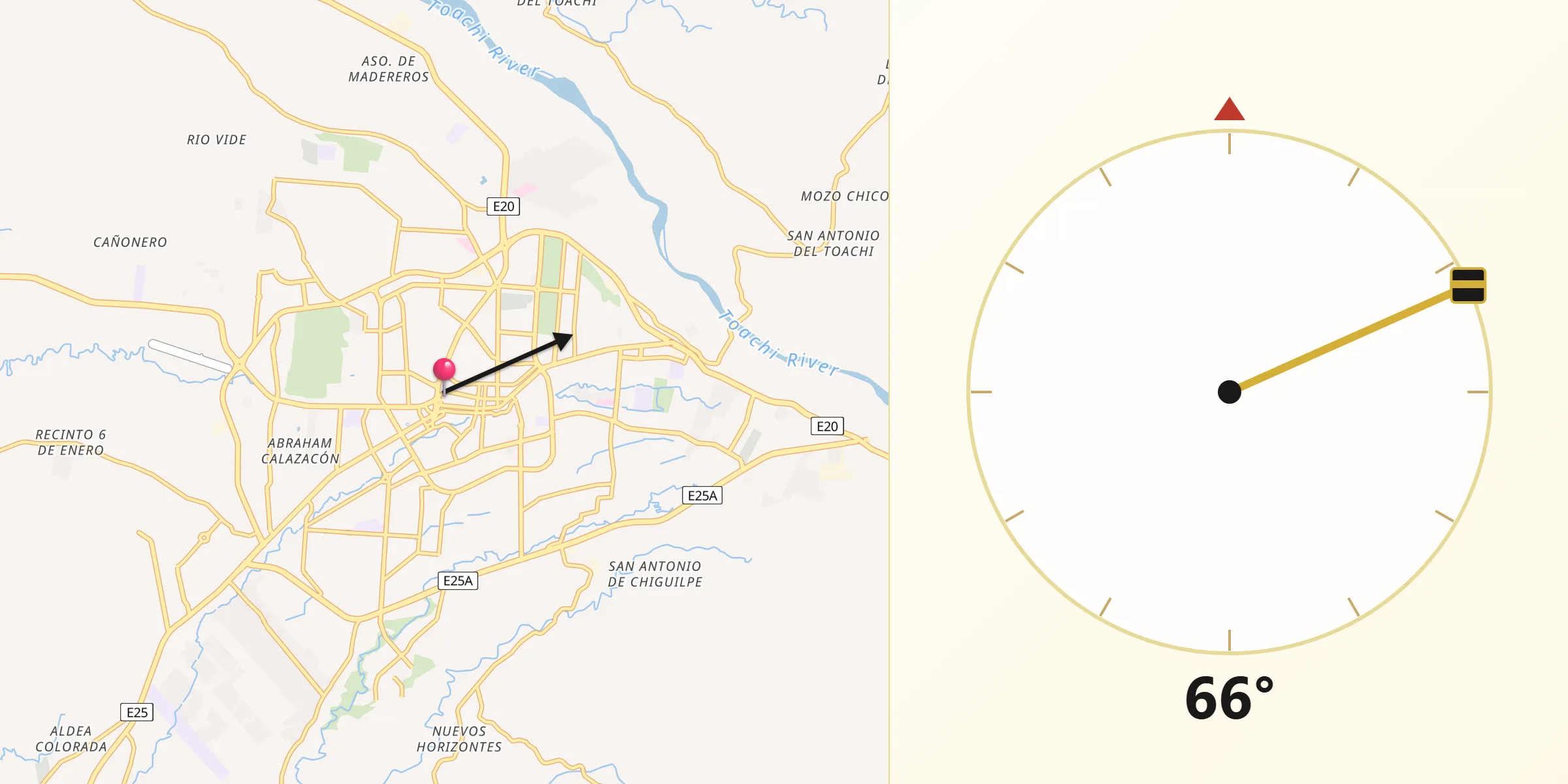 Dirección de la Qibla desde Santo Domingo de los Colorados