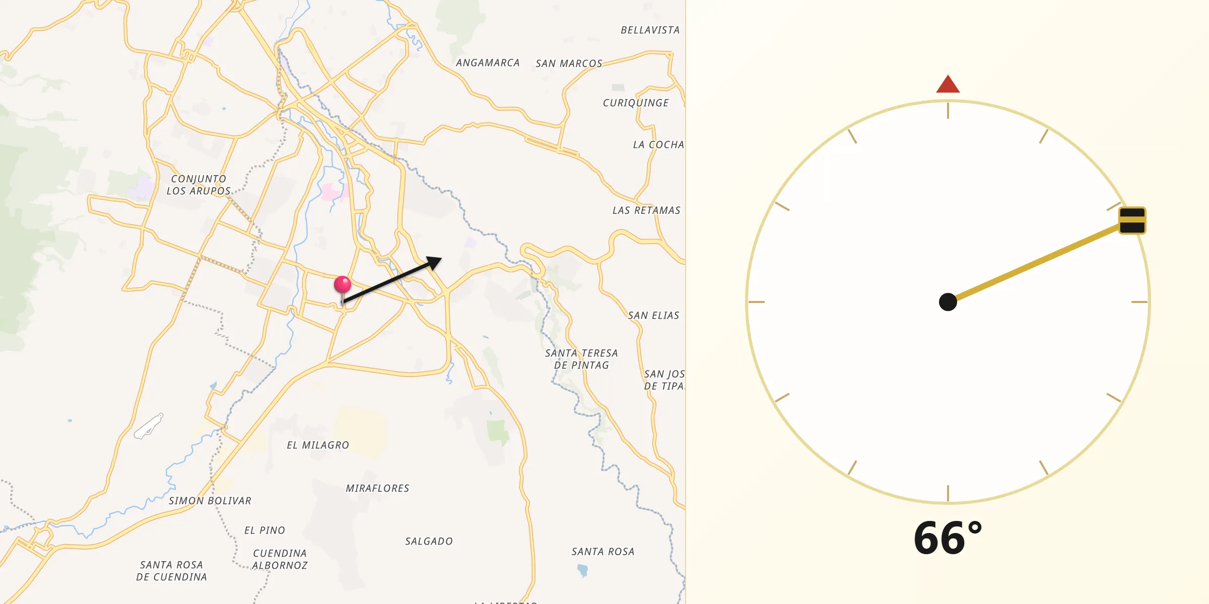 Dirección de la Qibla desde Sangolquí
