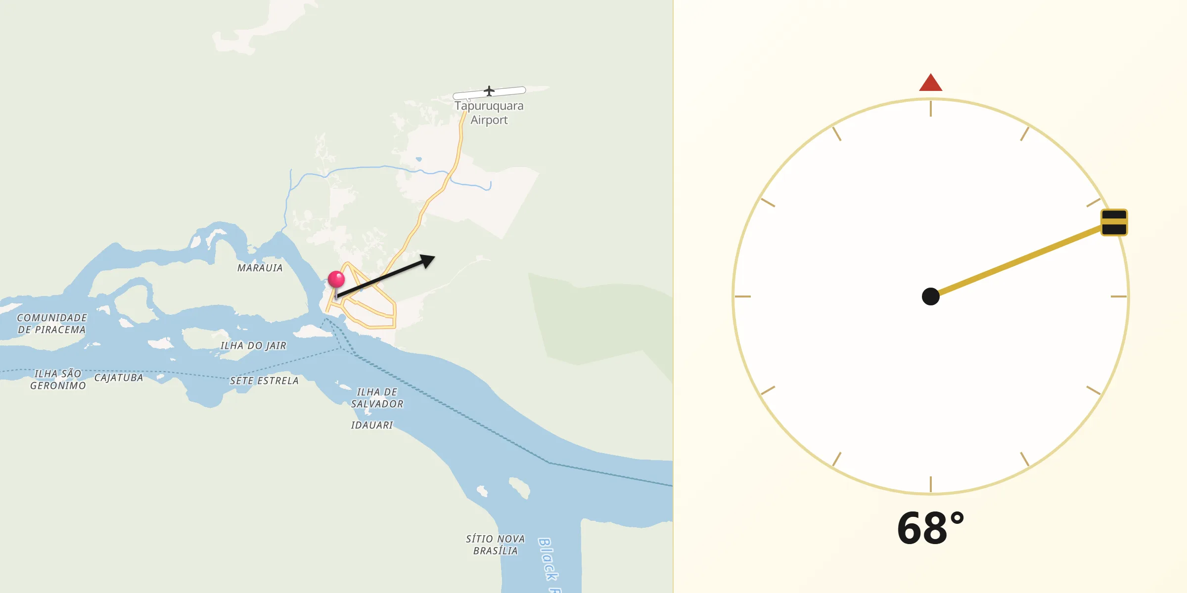 Direção da Qibla a partir de Santa Isabel do Rio Negro