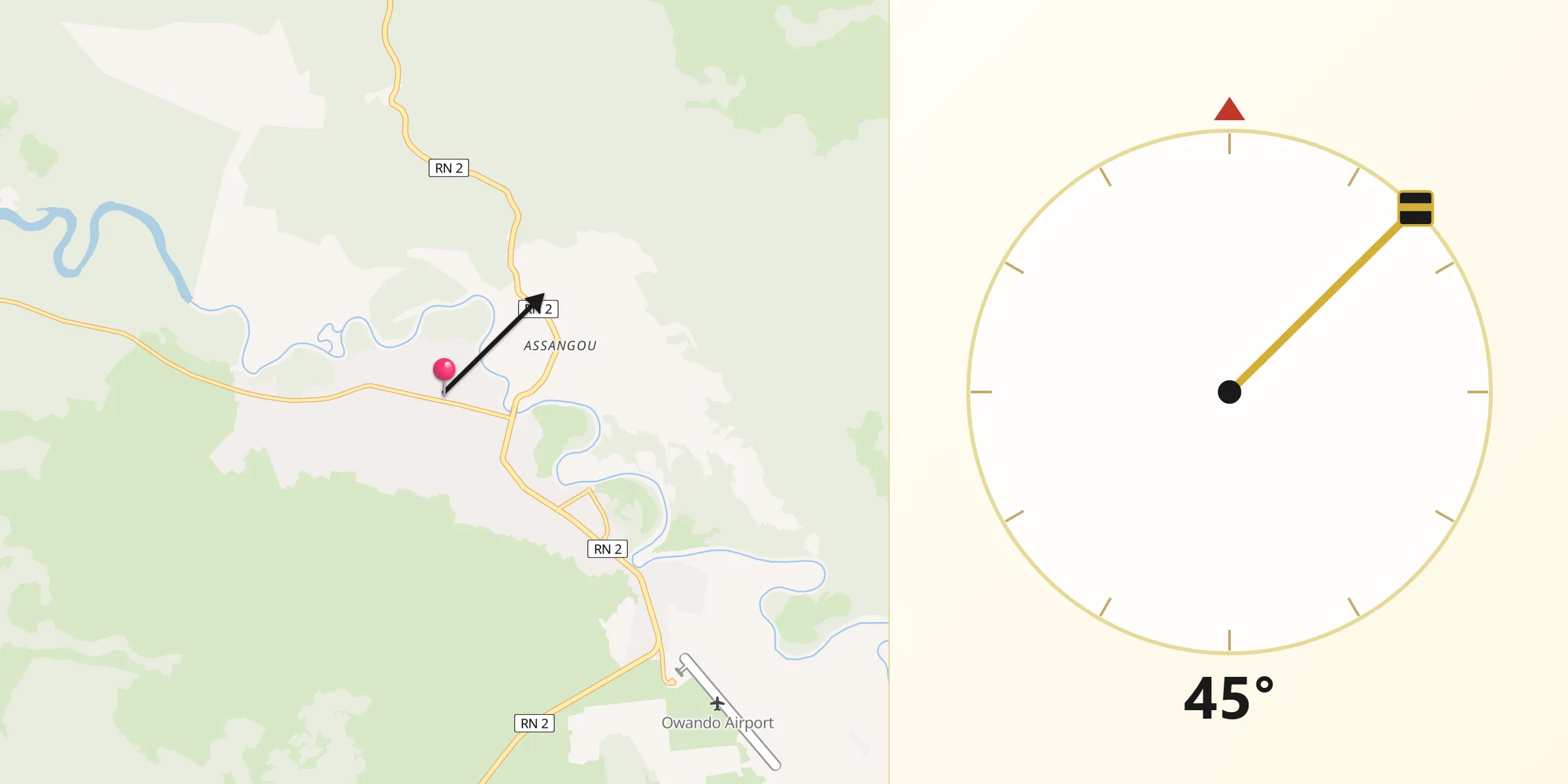 Direction vers la Qibla depuis Owando