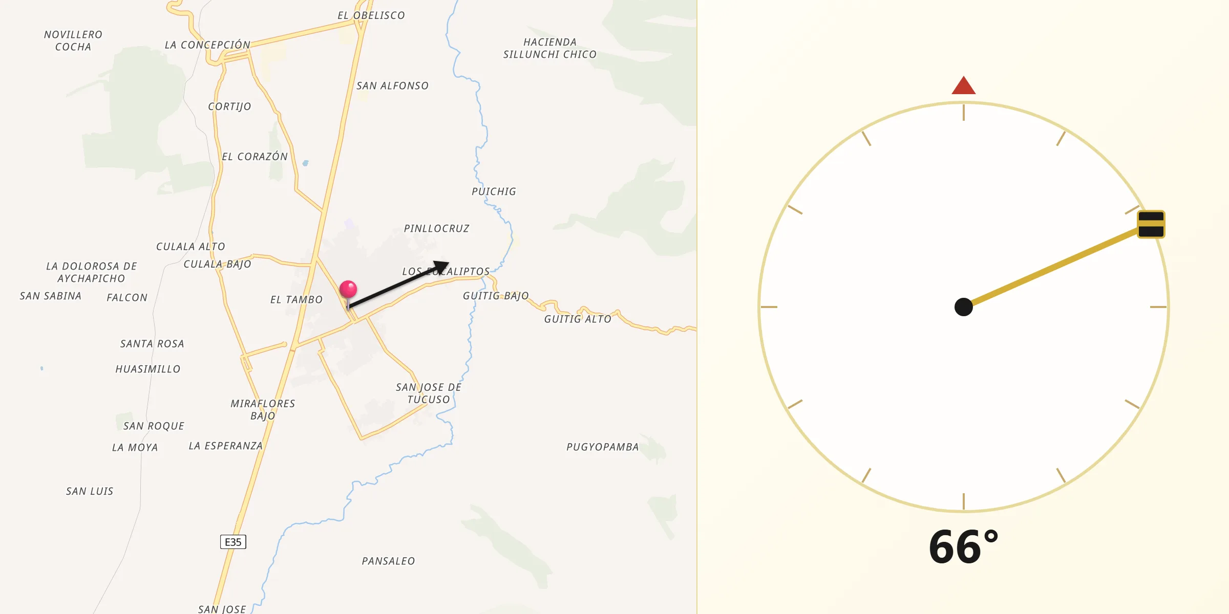 Dirección de la Qibla desde Machachi