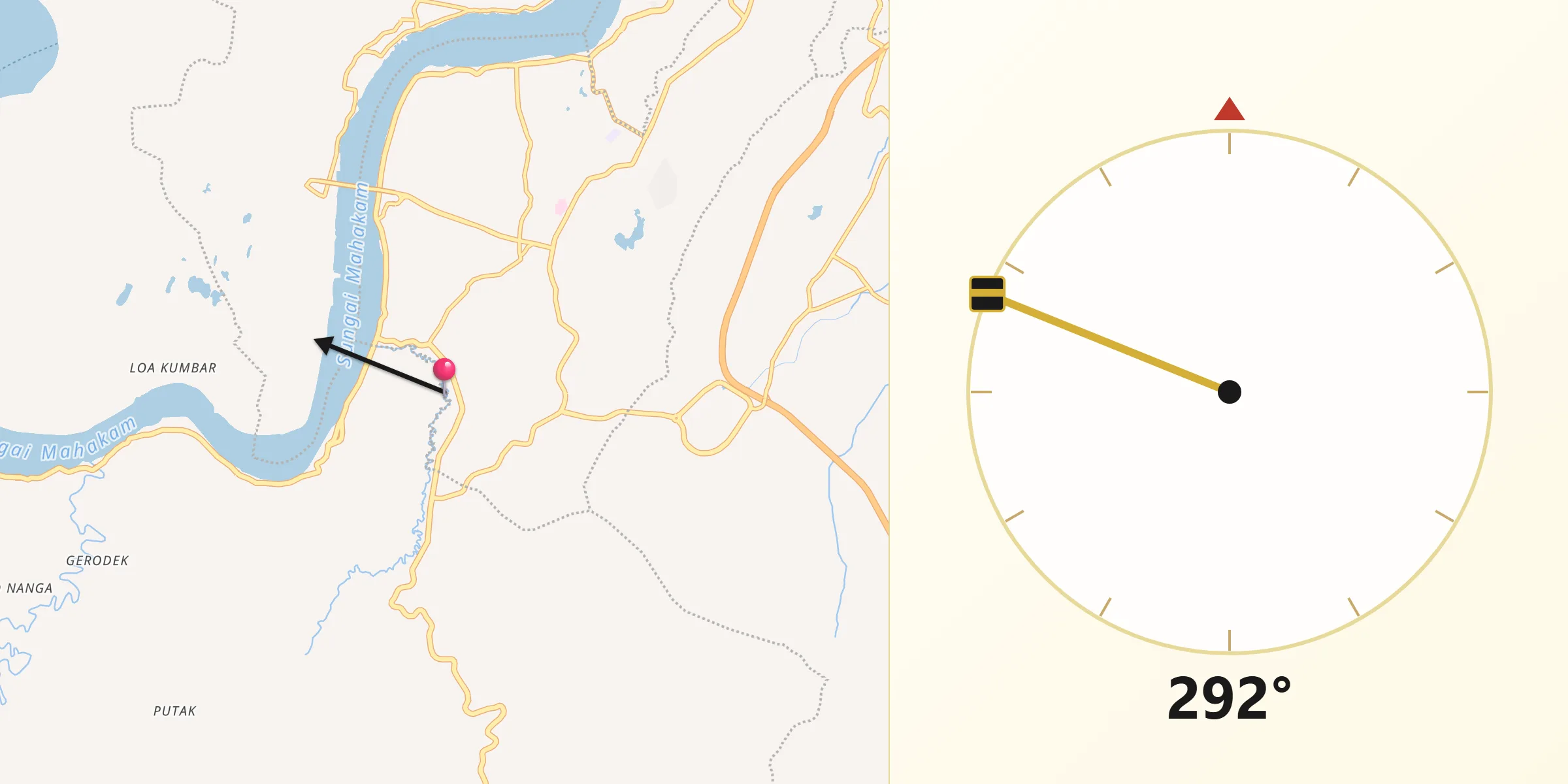 Direction vers la Qibla depuis Loa Janan