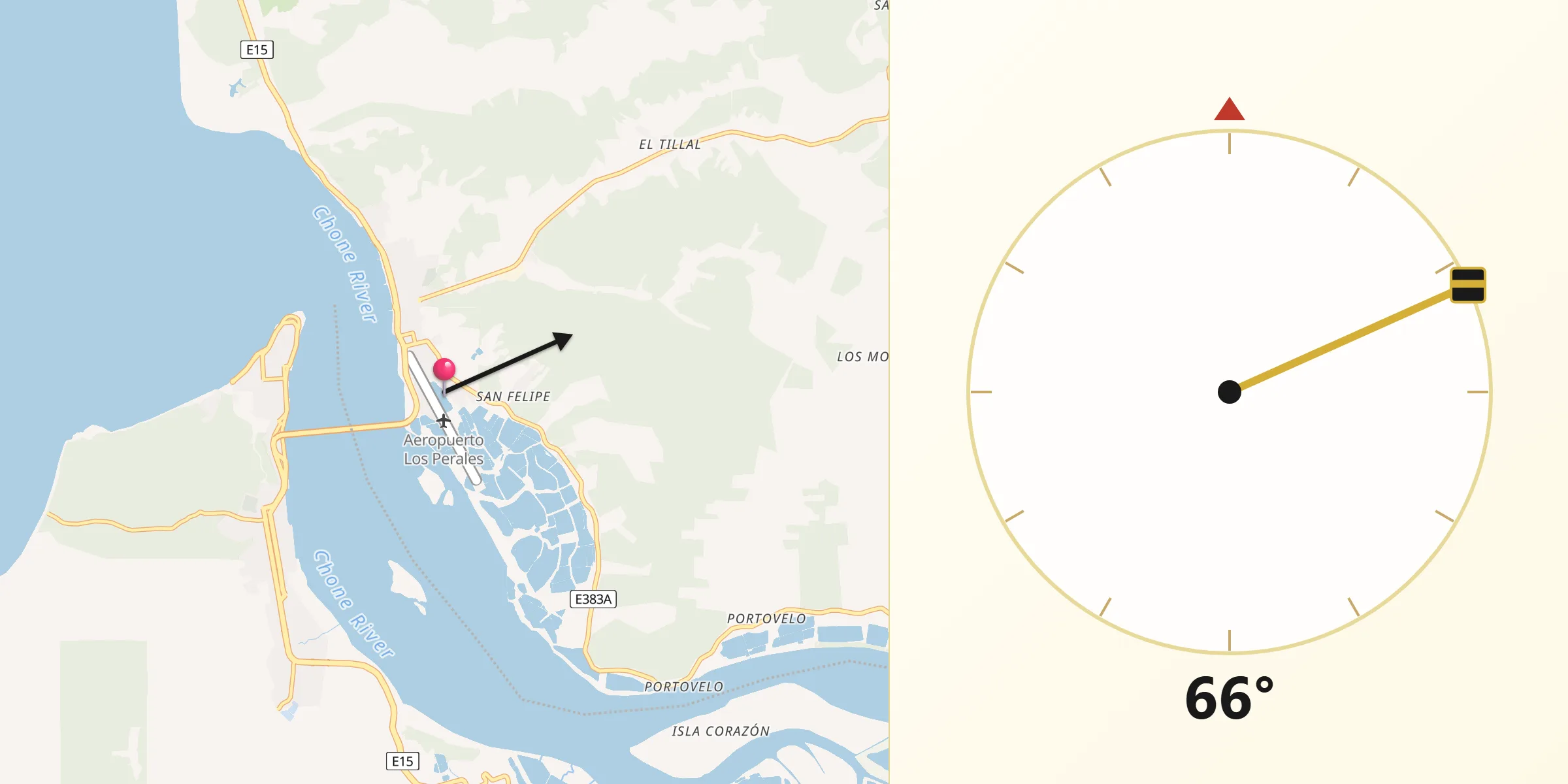 Dirección de la Qibla desde San Vicente