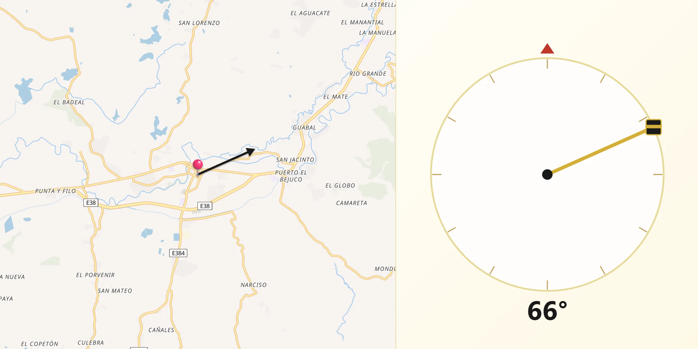 Dirección de la Qibla desde Chone