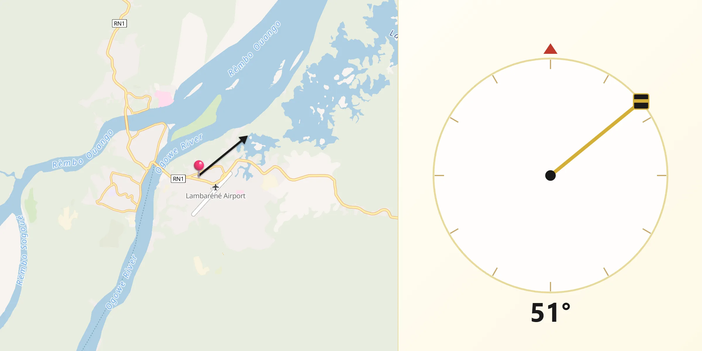 Direction vers la Qibla depuis Lambaréné