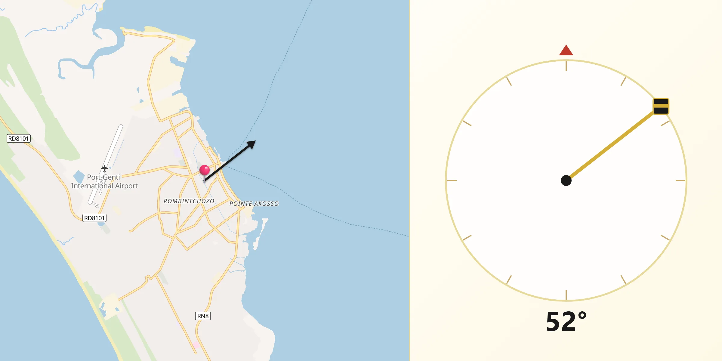 Direction vers la Qibla depuis Port-Gentil