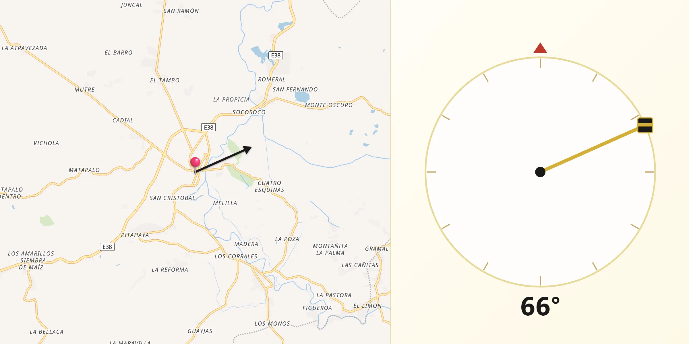 Dirección de la Qibla desde Tosagua
