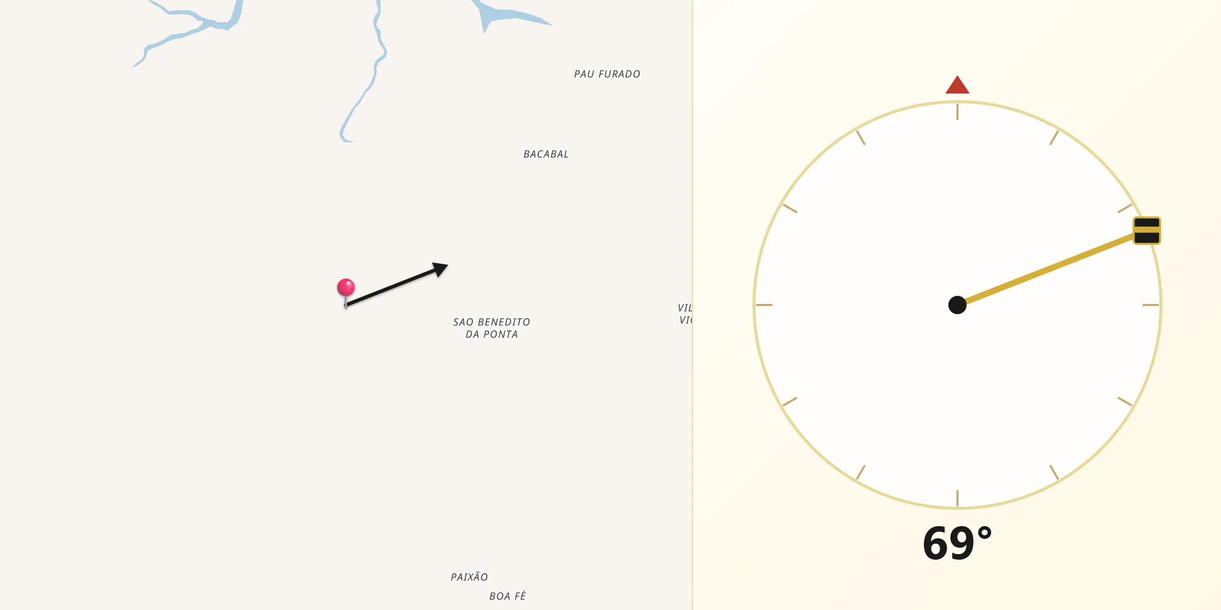 Direção da Qibla a partir de Salvaterra