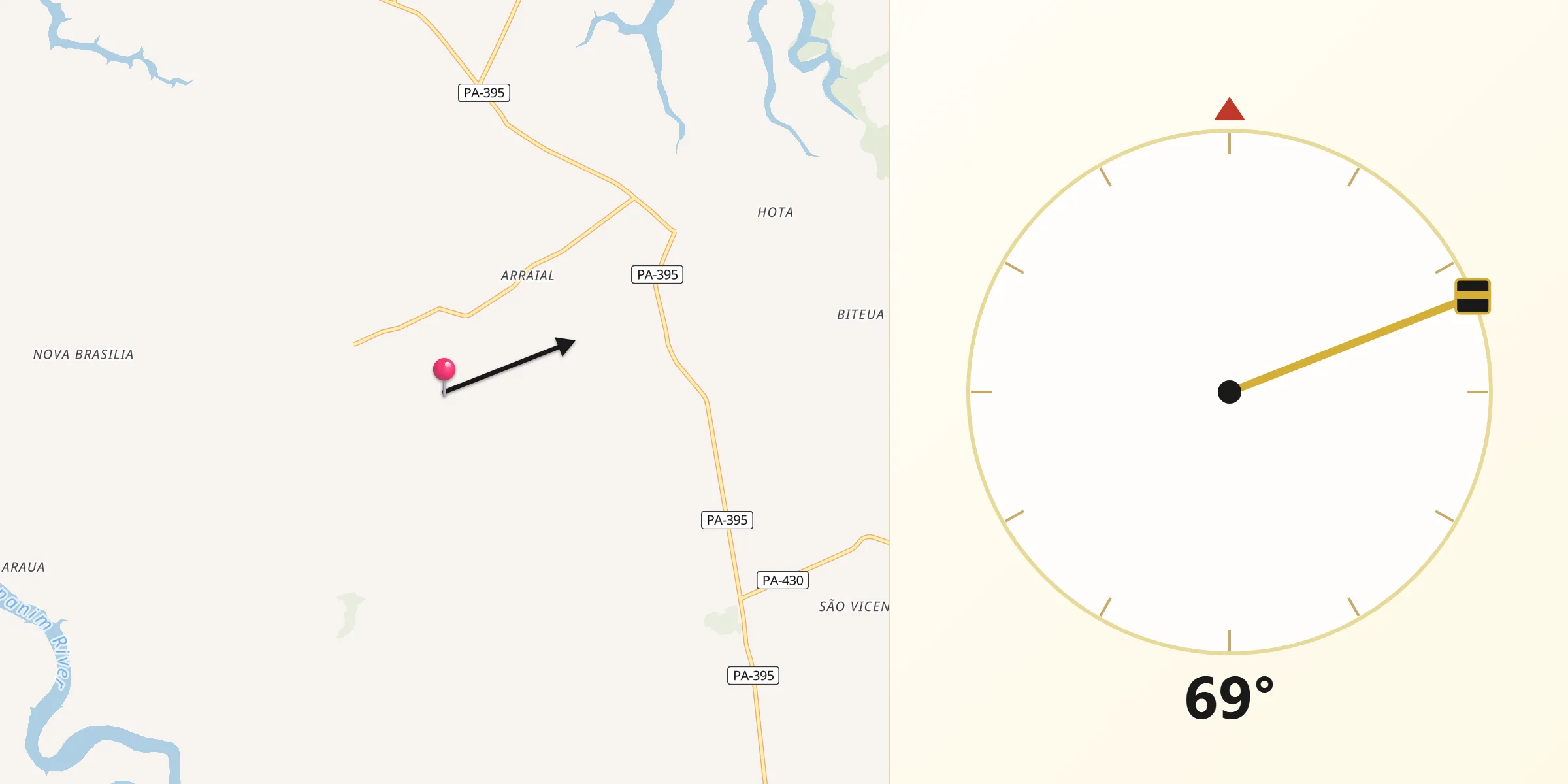 Direção da Qibla a partir de Magalhães Barata