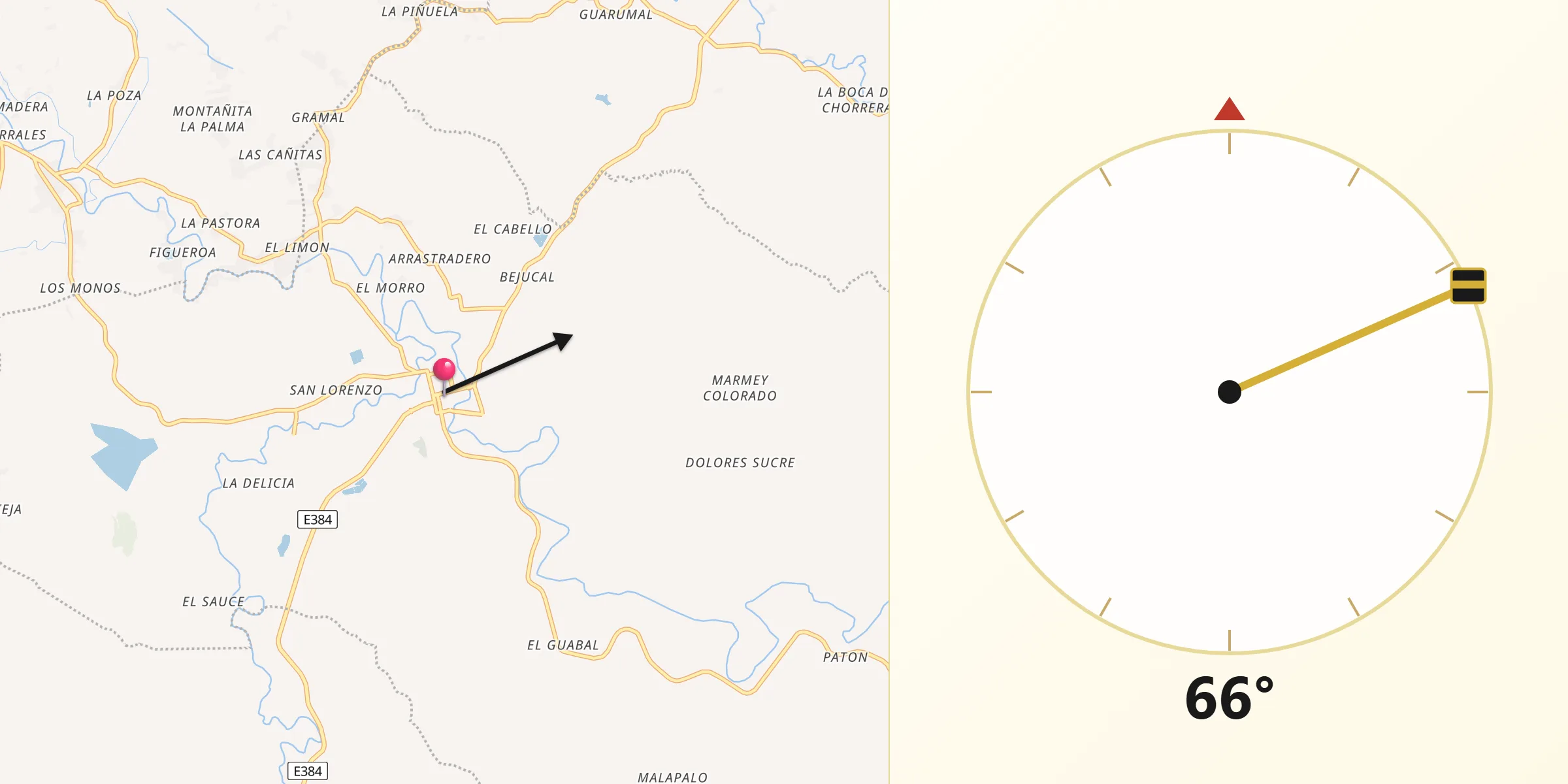 Dirección de la Qibla desde Calceta