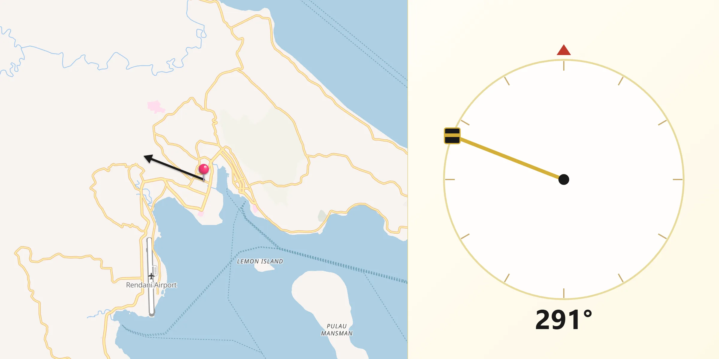 Direction vers la Qibla depuis Manokwari