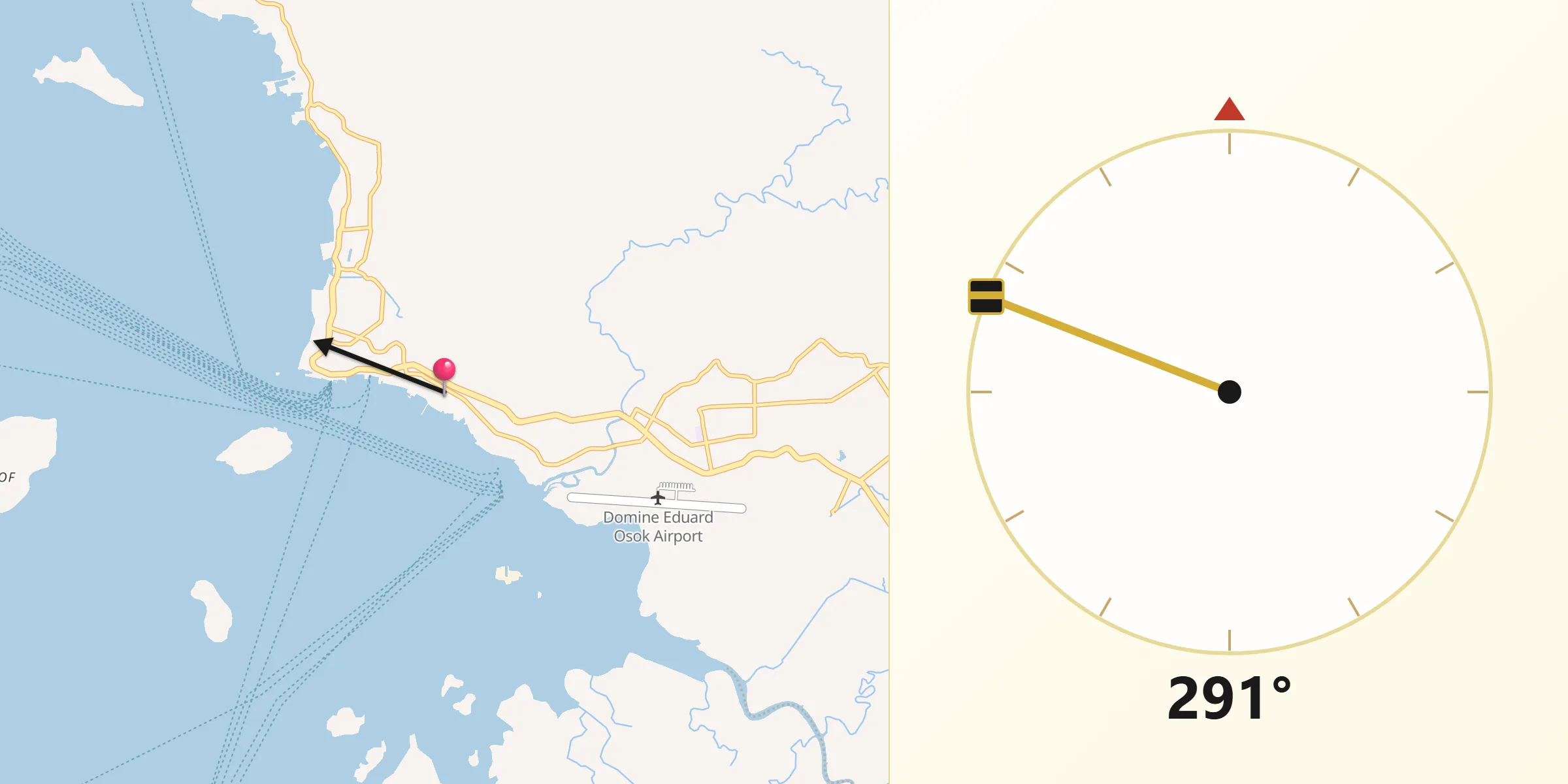 Direction vers la Qibla depuis Sorong