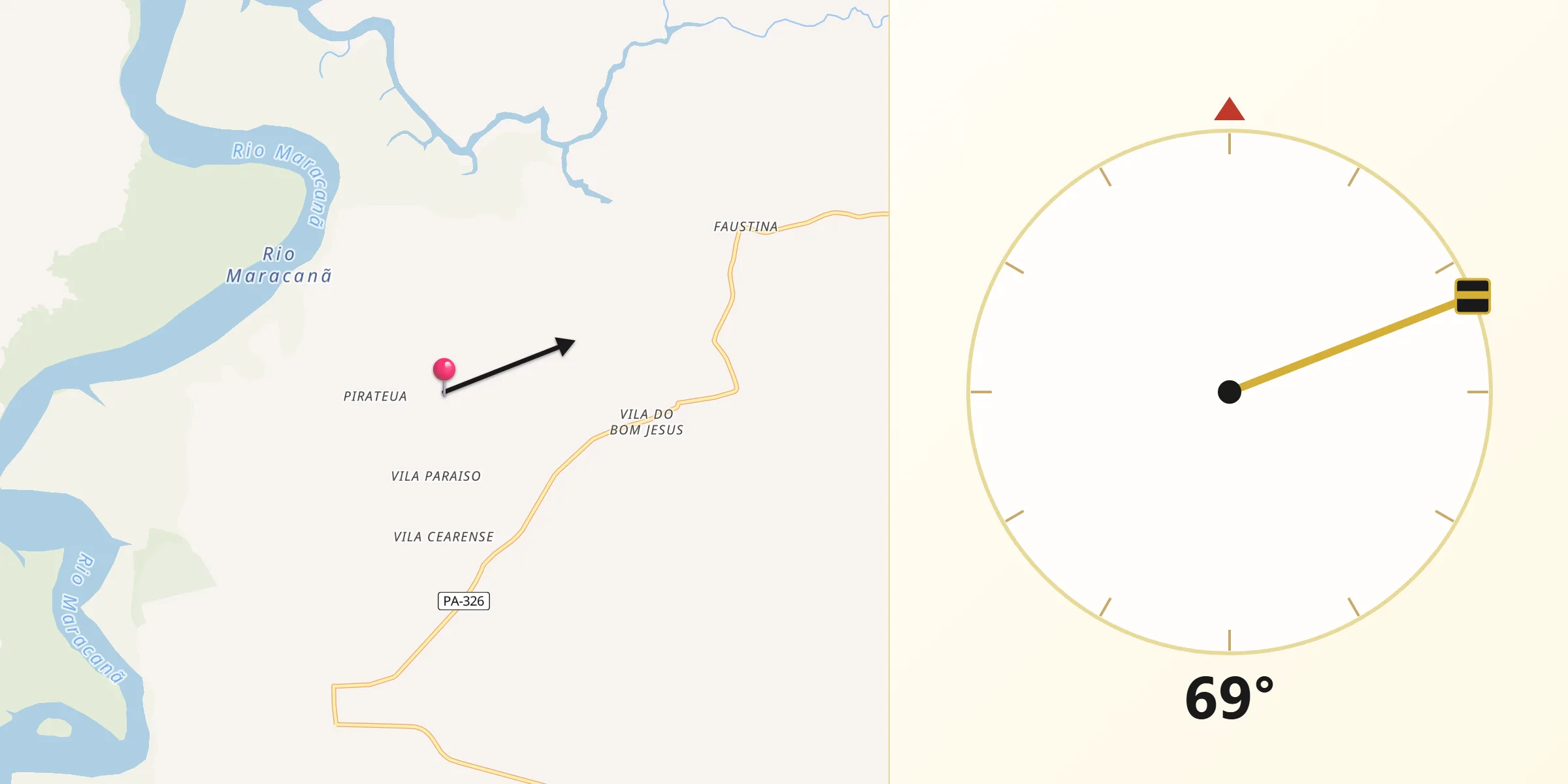 Direção da Qibla a partir de Santarém Novo