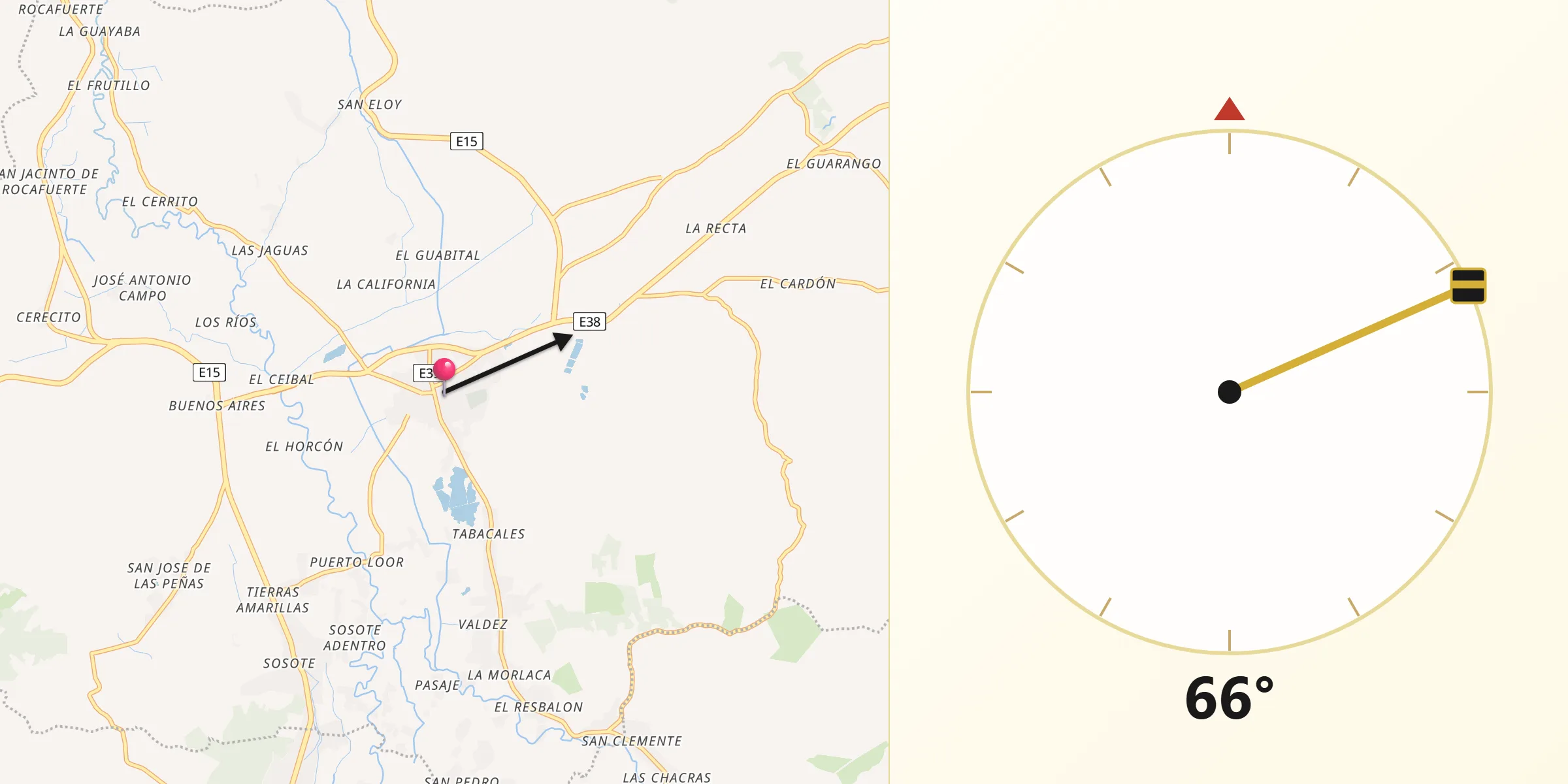 Dirección de la Qibla desde Rocafuerte