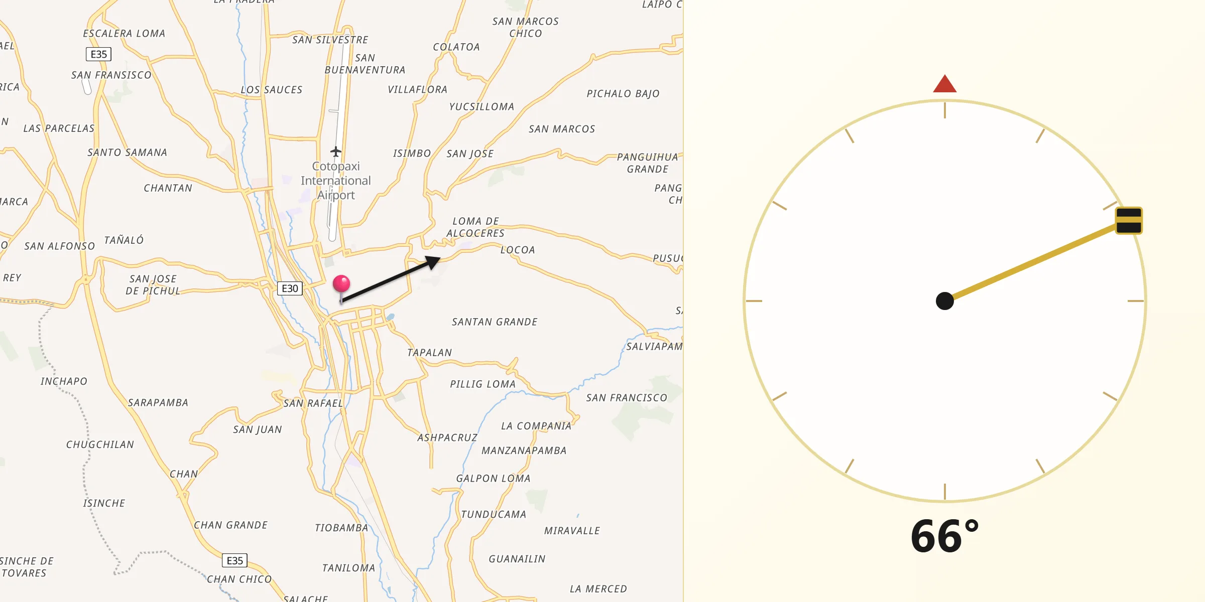 Dirección de la Qibla desde Latacunga