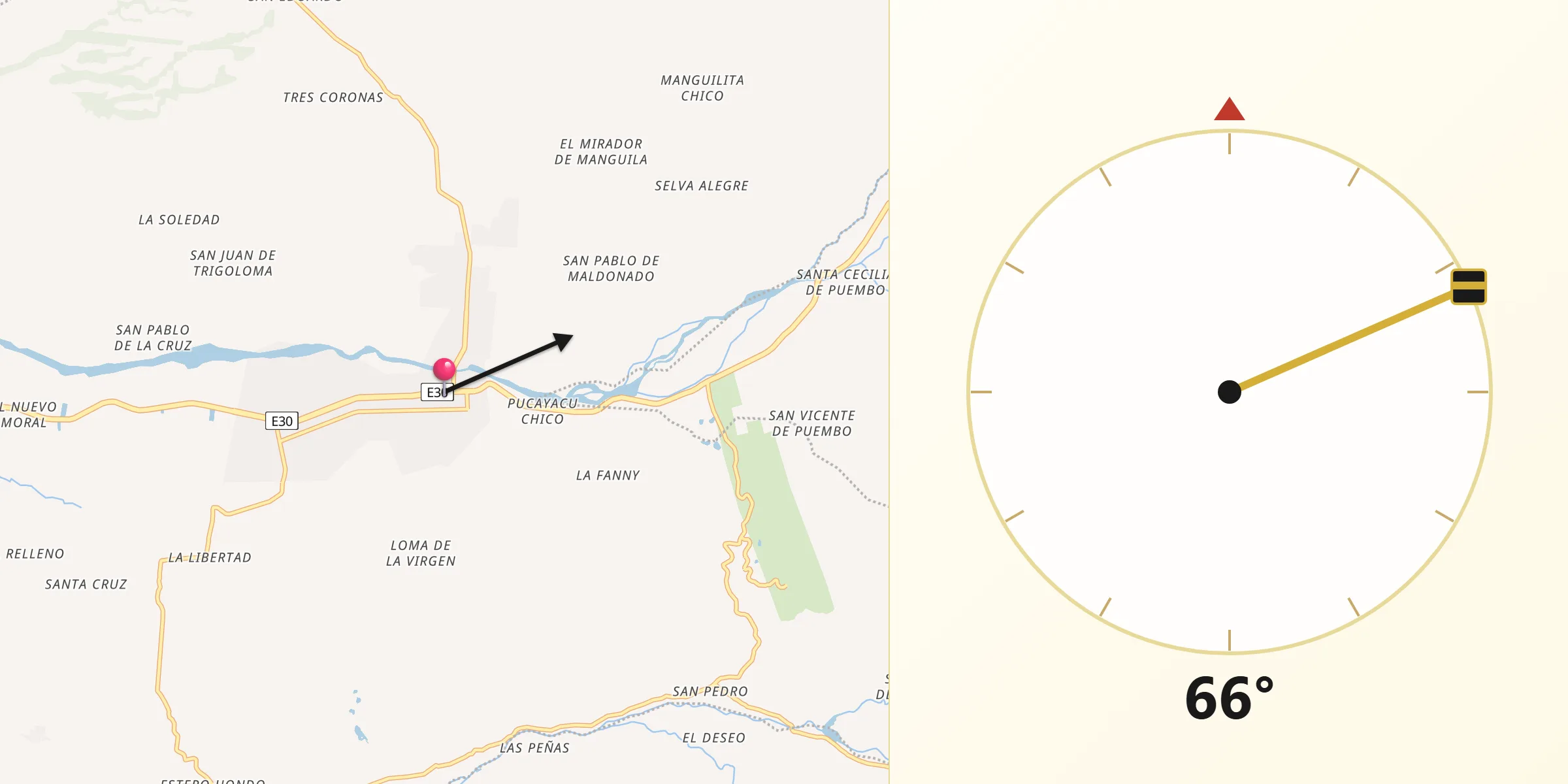 Dirección de la Qibla desde La Maná