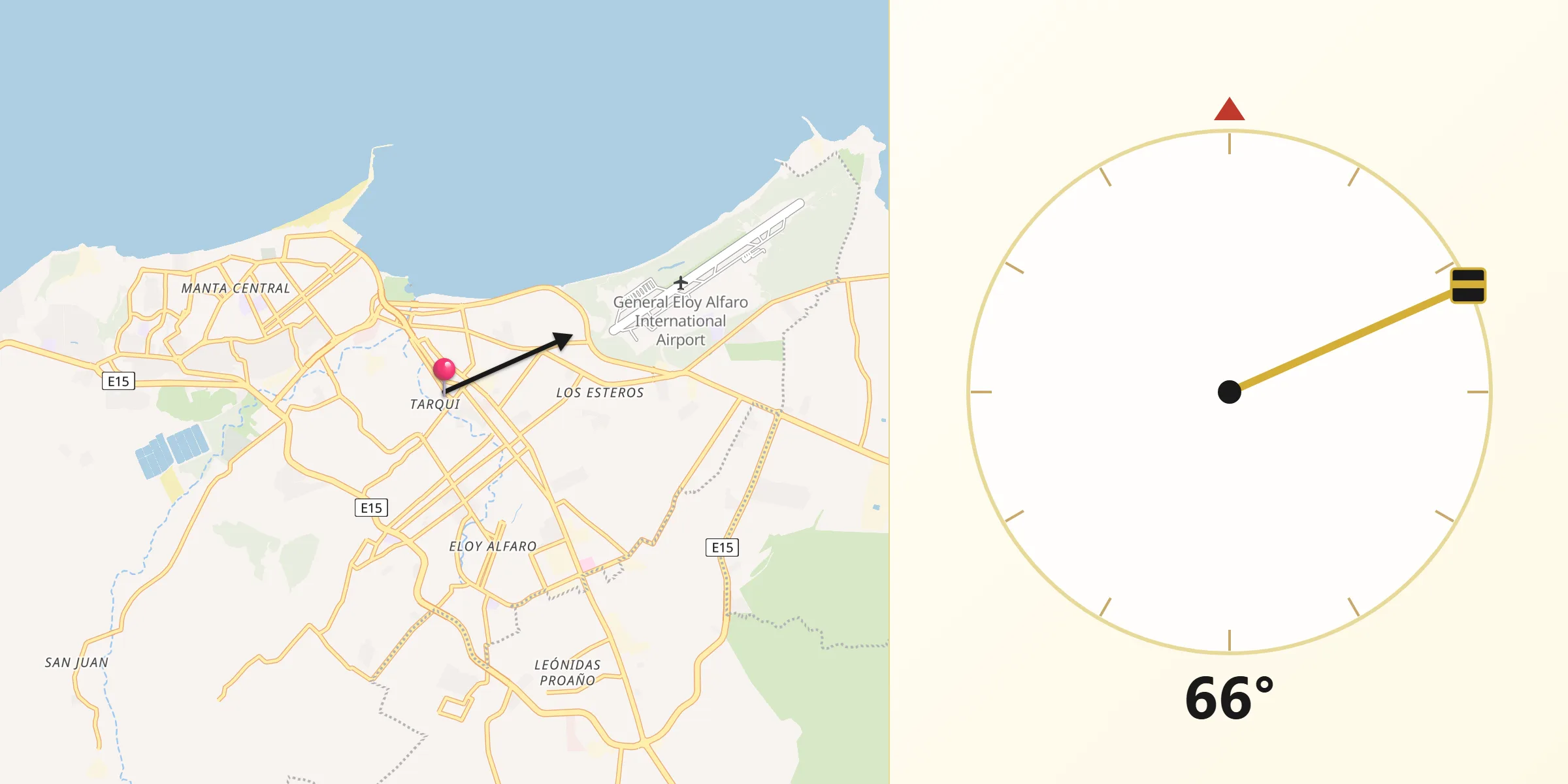 Dirección de la Qibla desde Manta