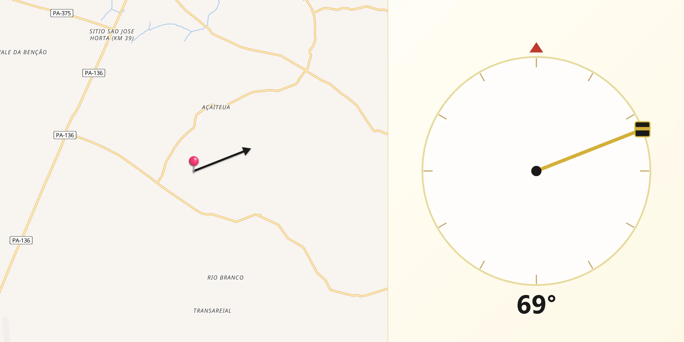 Direção da Qibla a partir de Terra Alta