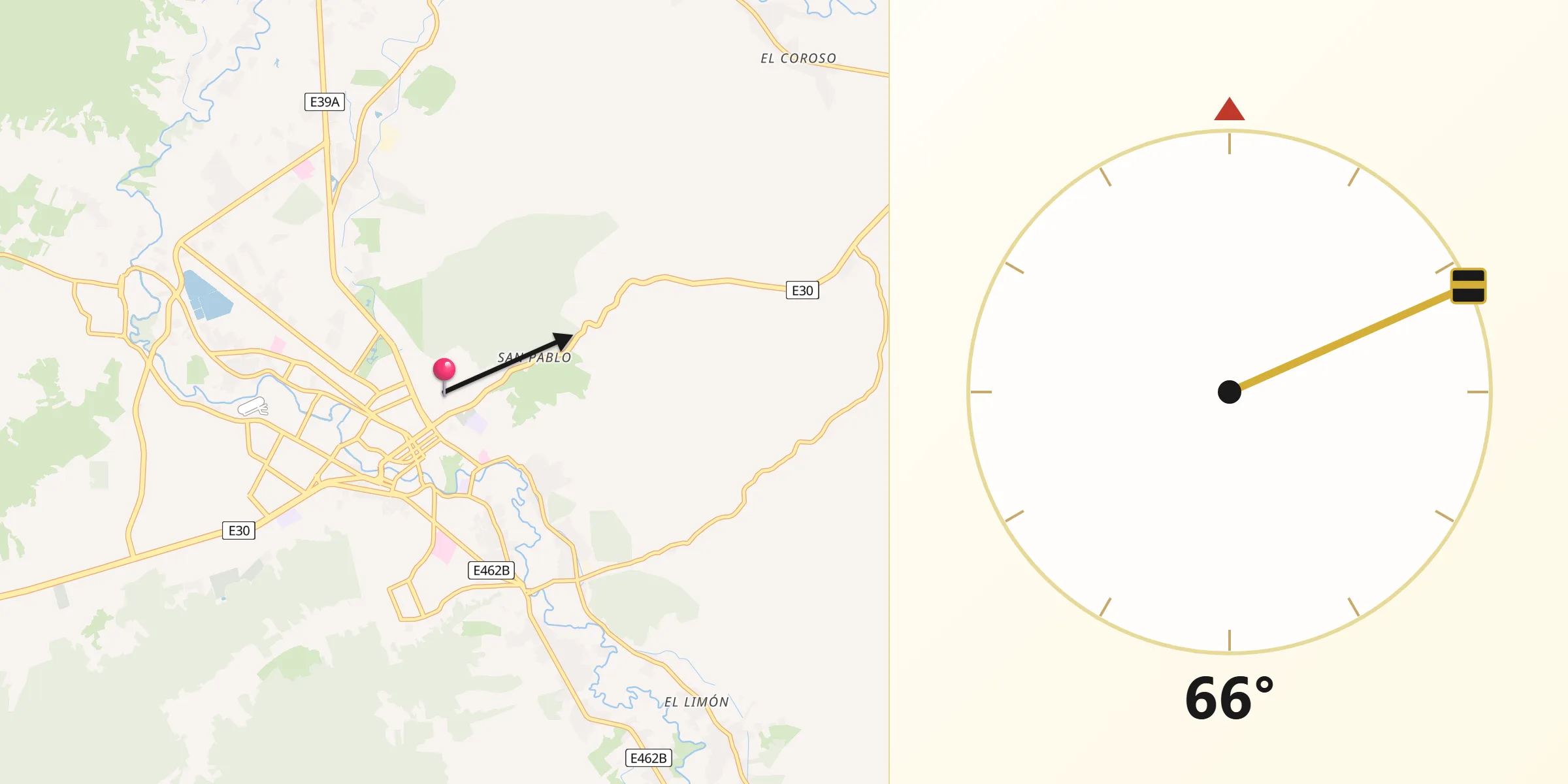 Dirección de la Qibla desde Cantón Portoviejo