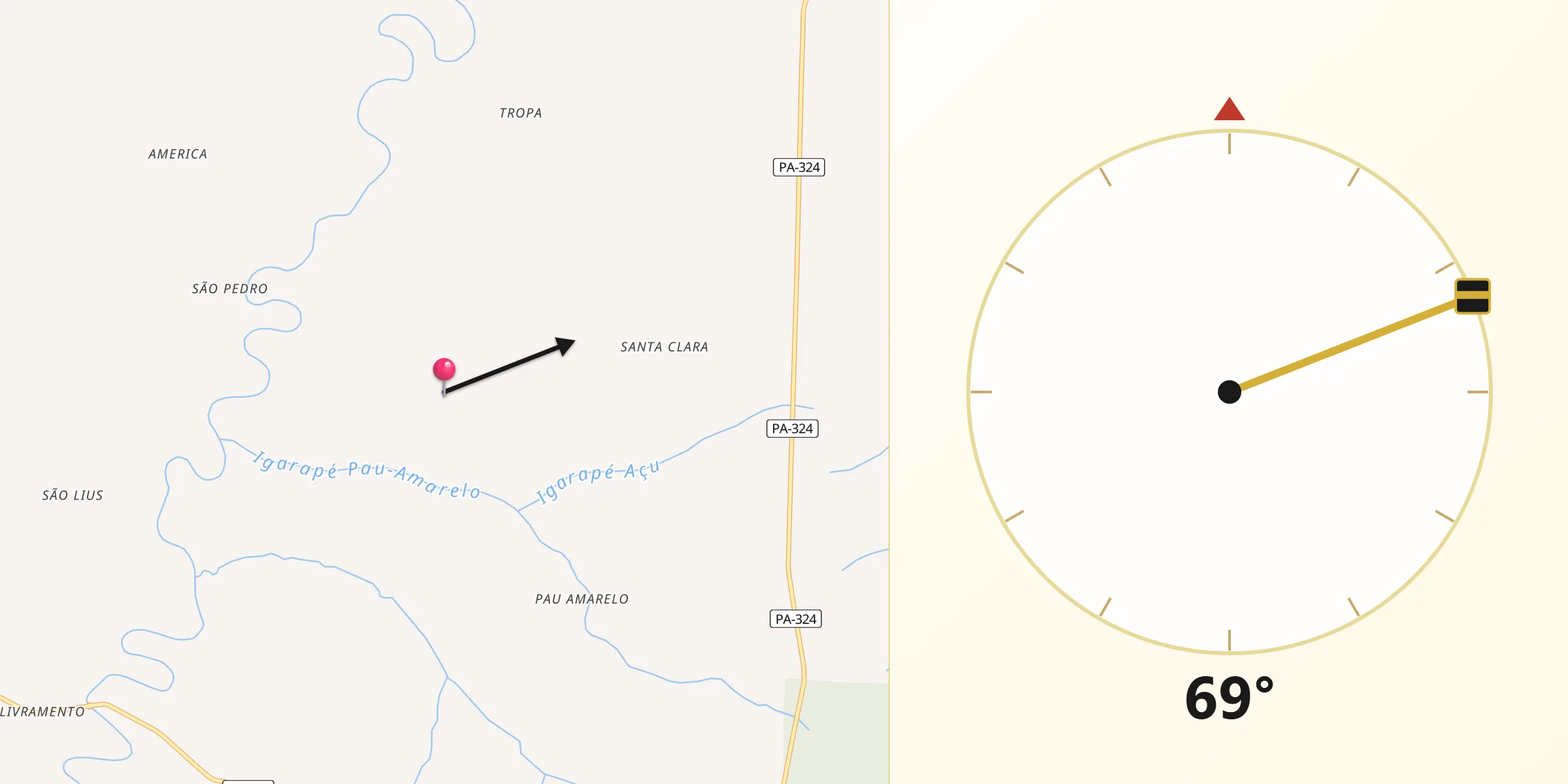 Direção da Qibla a partir de Nova Timboteua