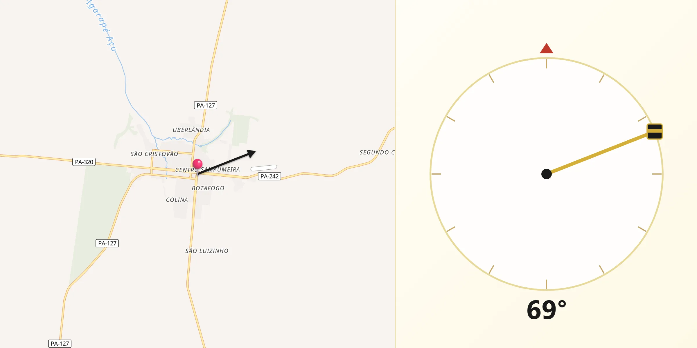 Direção da Qibla a partir de Igarapé Açu