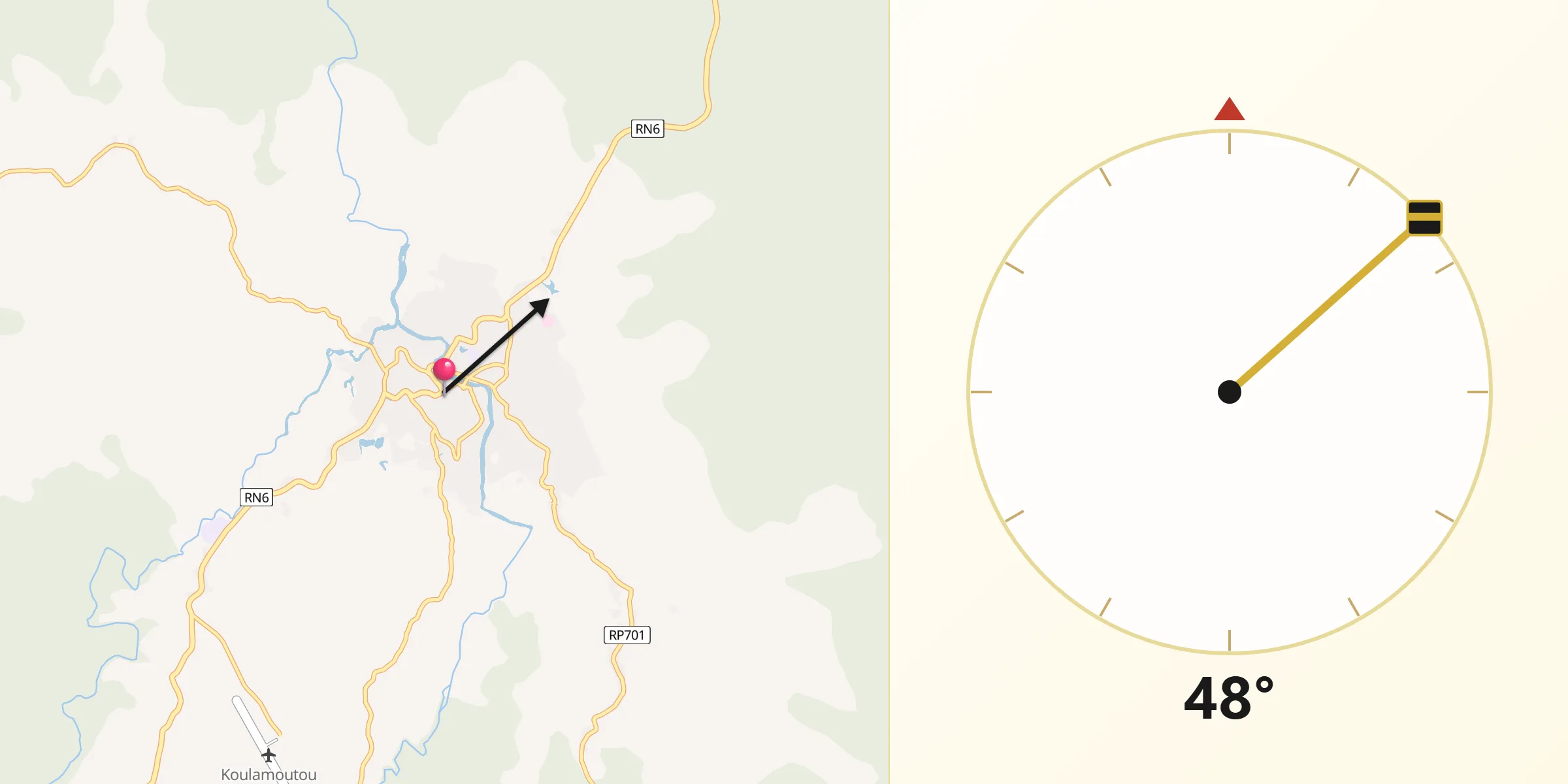 Direction vers la Qibla depuis Koulamoutou