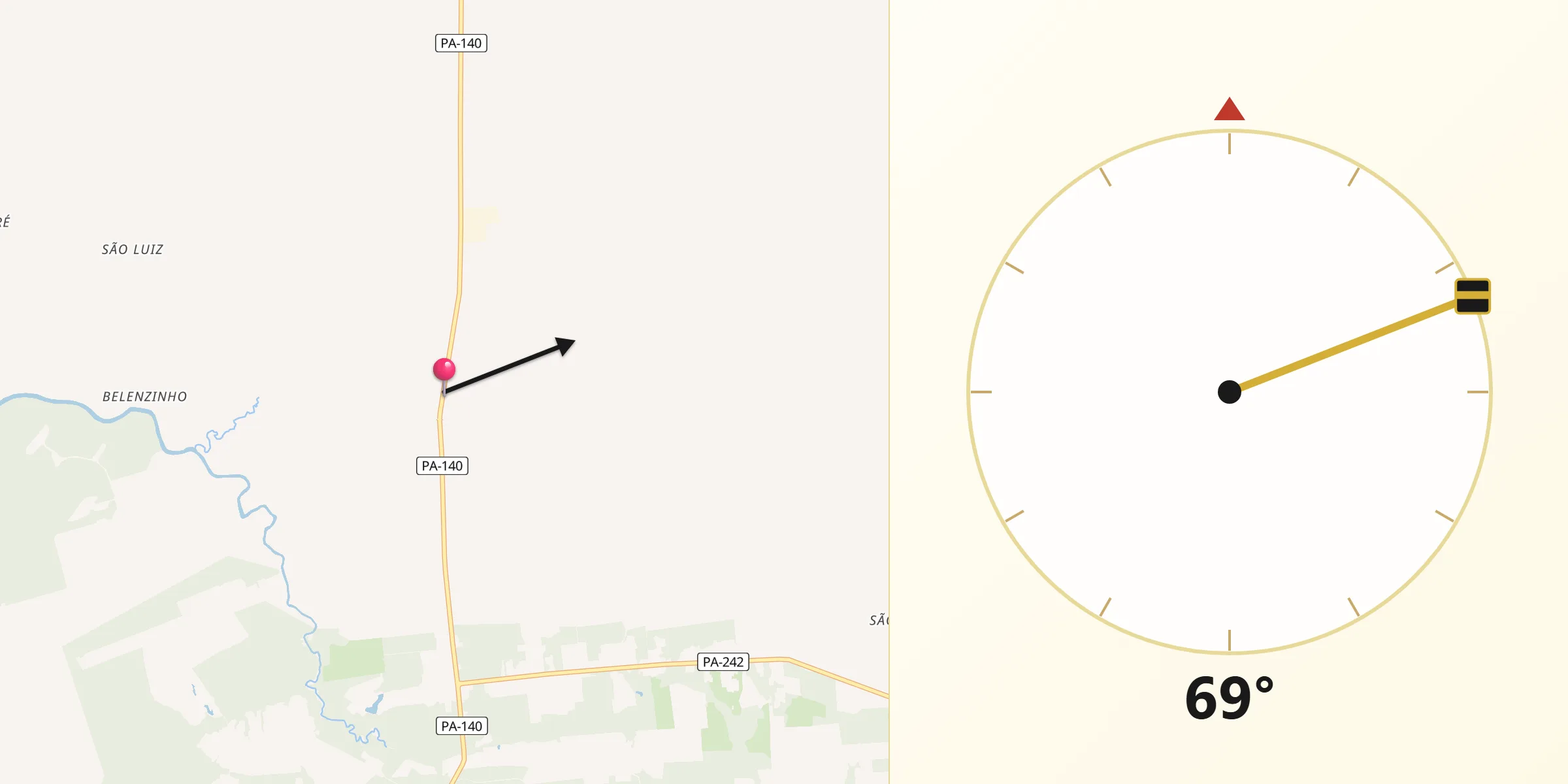 Direção da Qibla a partir de Santo Antônio do Tauá