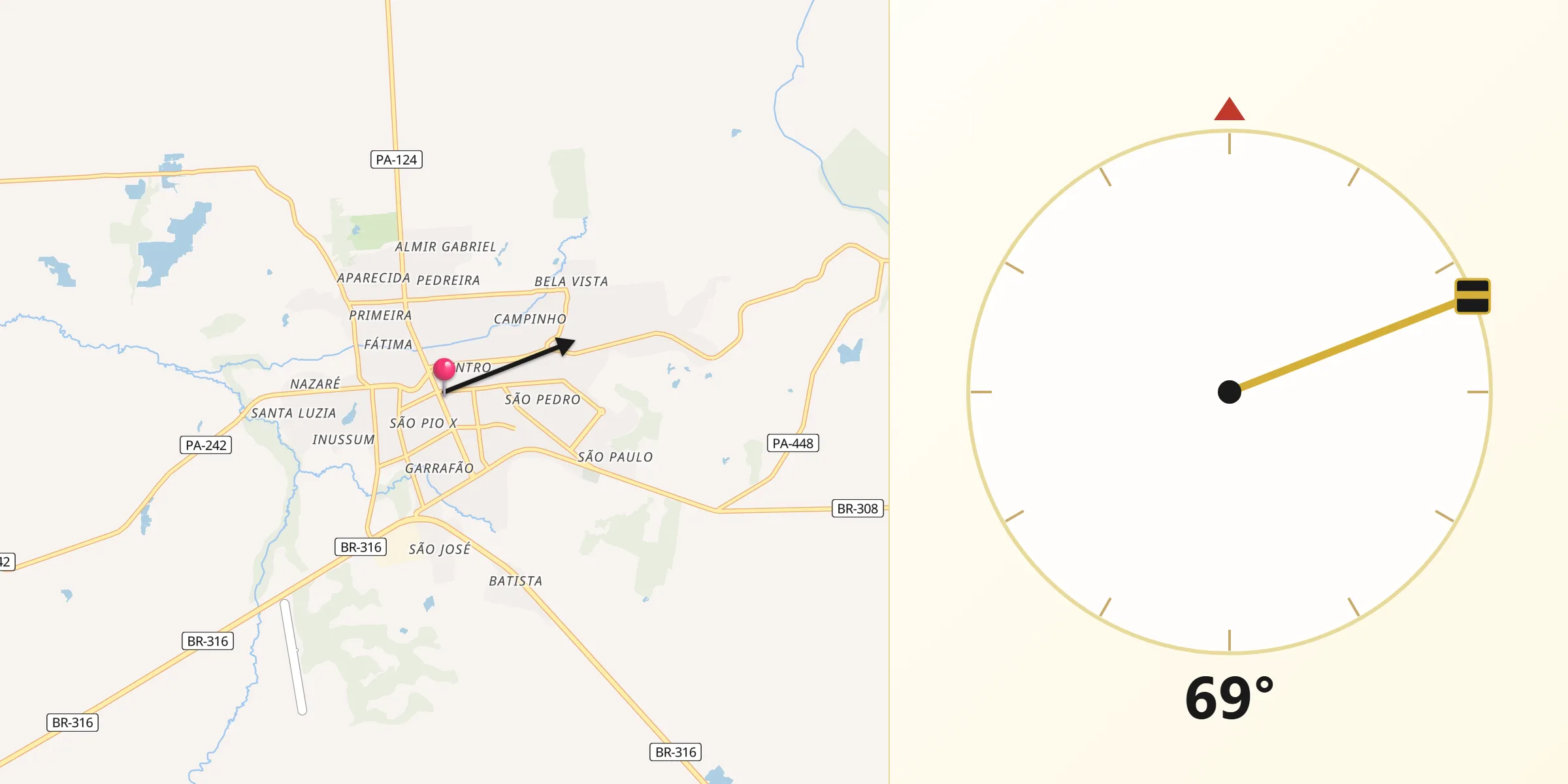 Direção da Qibla a partir de Capanema