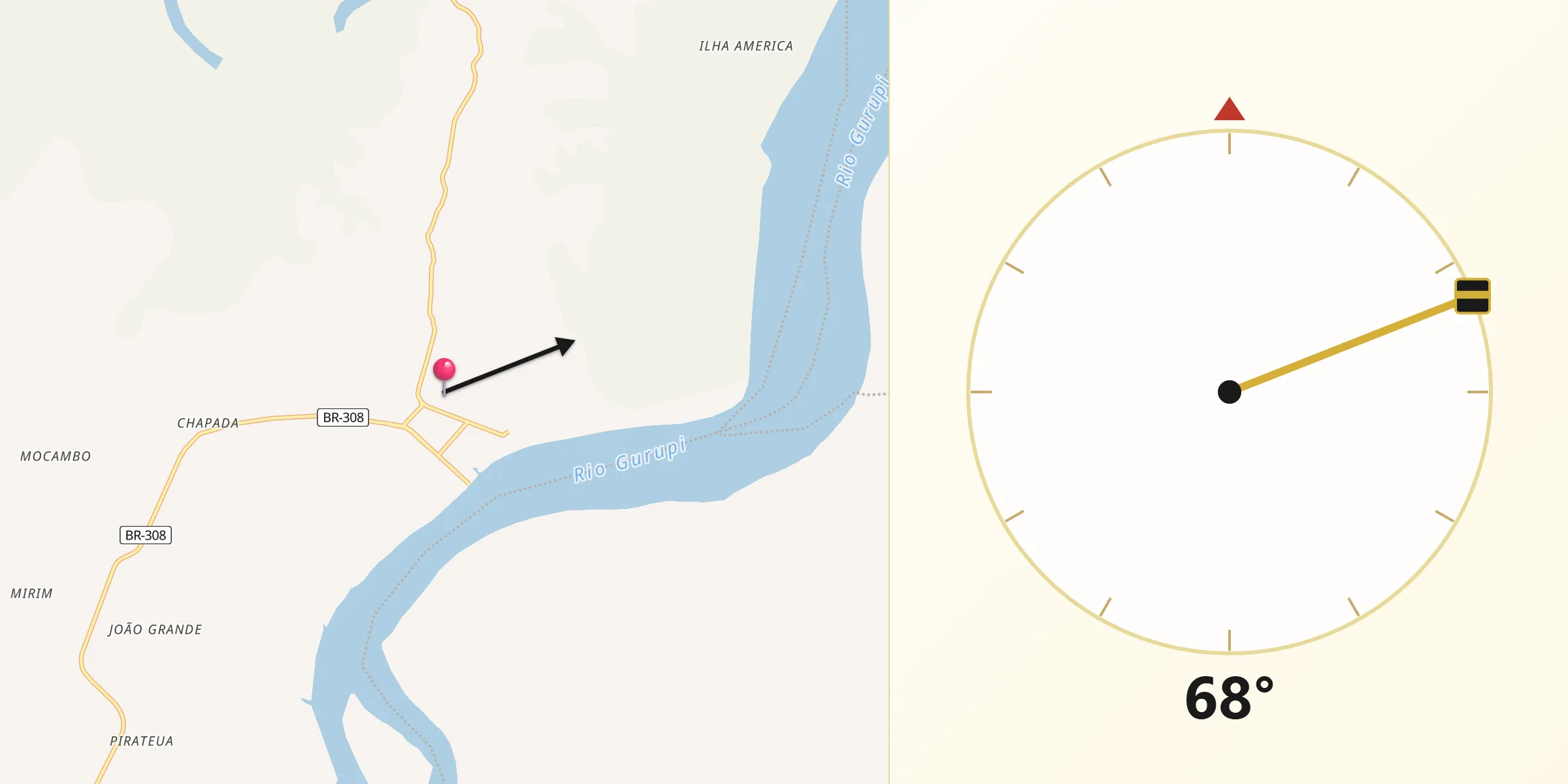 Direção da Qibla a partir de Viseu