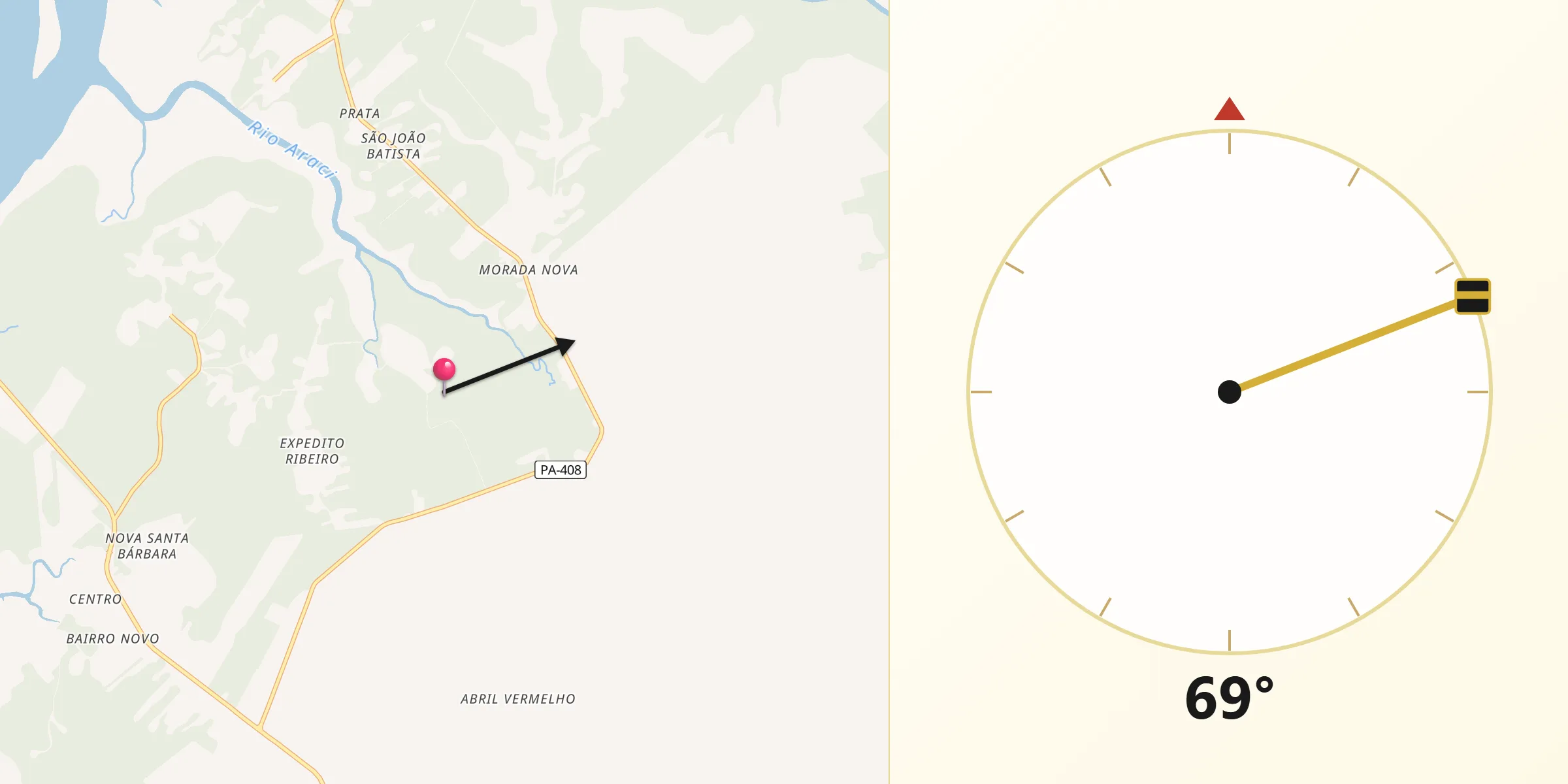 Direção da Qibla a partir de Santa Bárbara do Pará