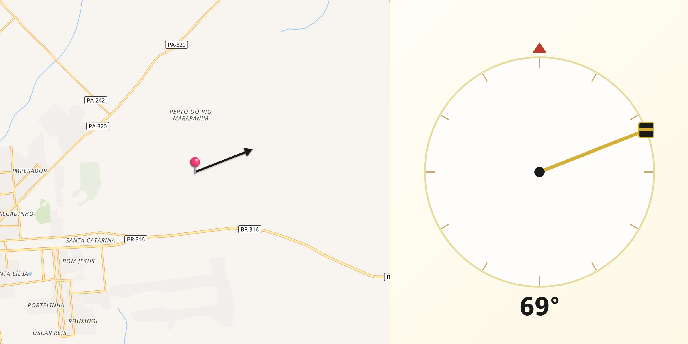 Direção da Qibla a partir de Castanhal