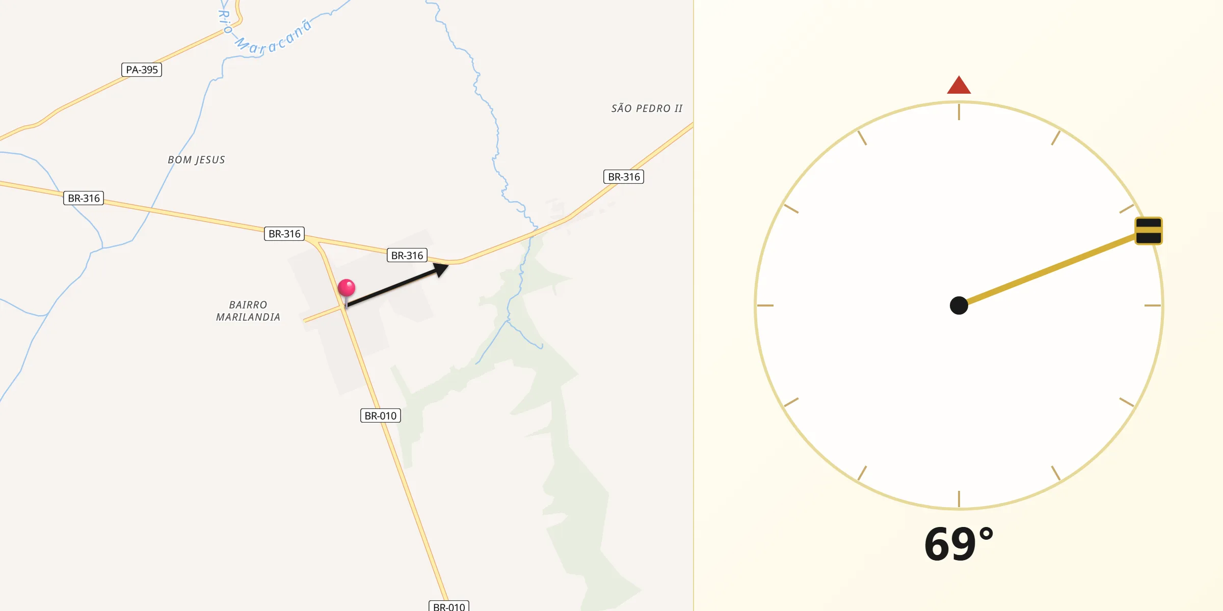 Direção da Qibla a partir de Santa Maria do Pará