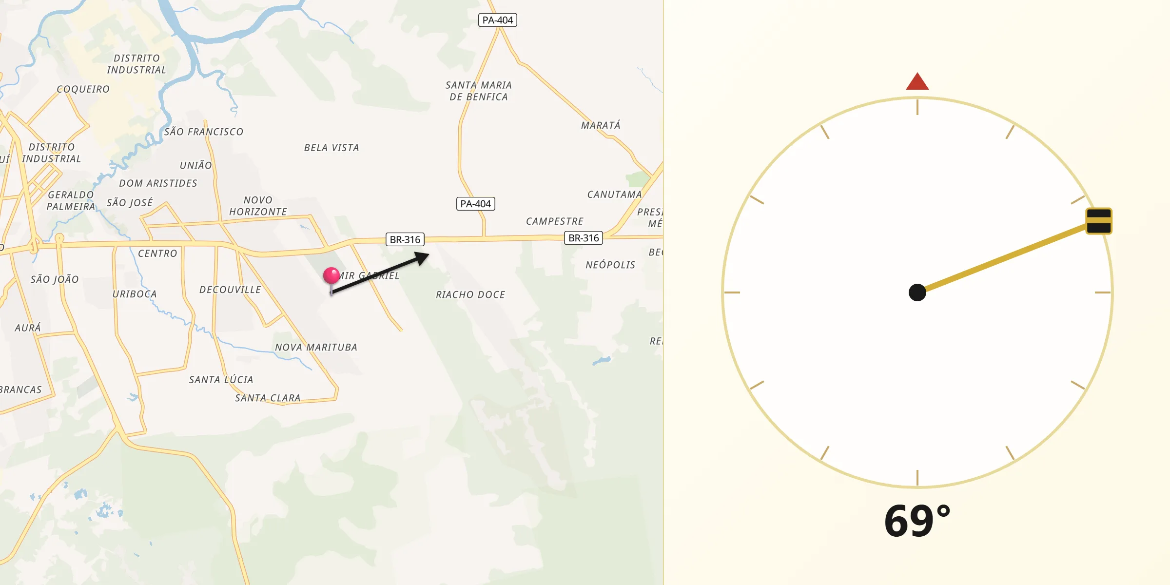 Direção da Qibla a partir de Marituba