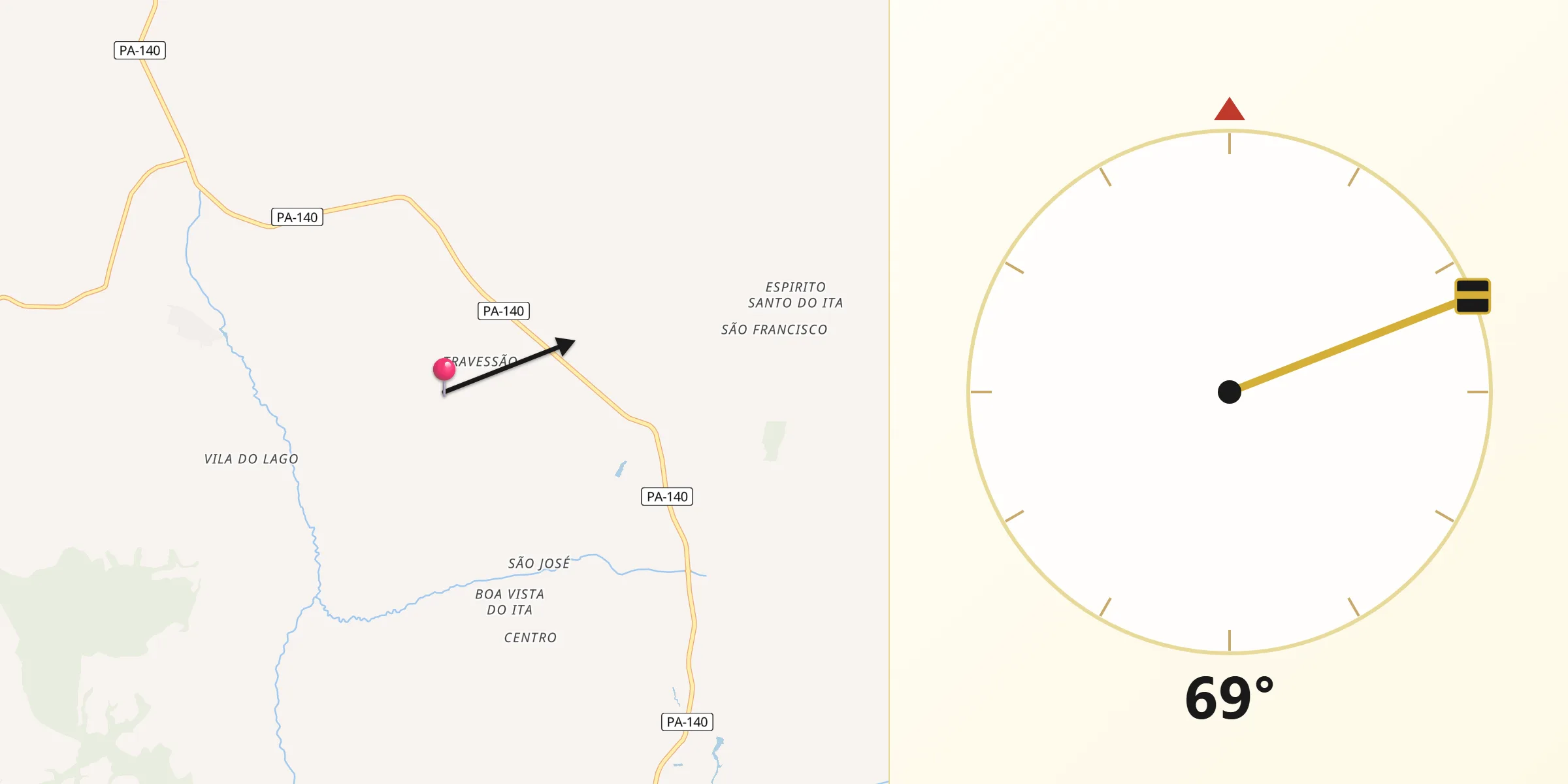 Direção da Qibla a partir de Santa Isabel do Pará