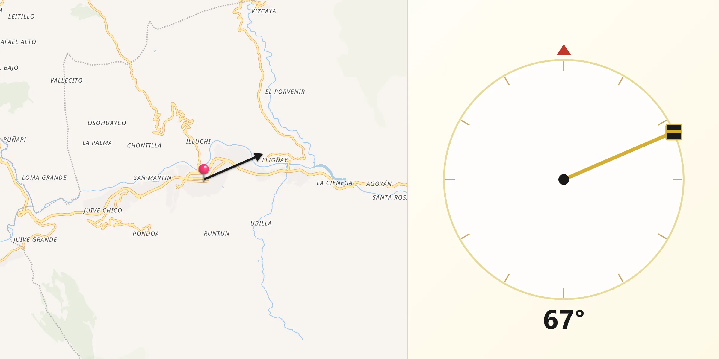 Dirección de la Qibla desde Baños