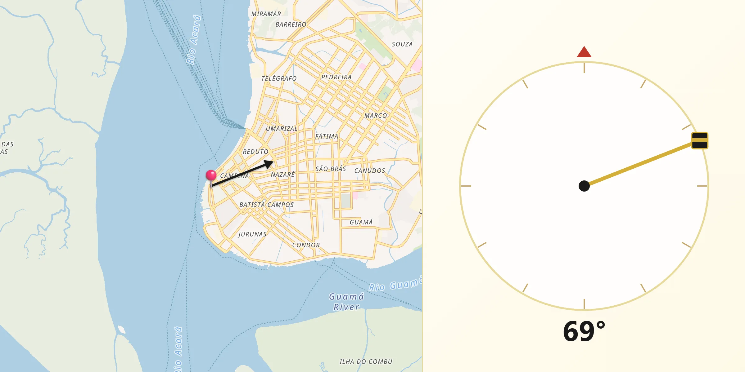 Direção da Qibla a partir de Belém