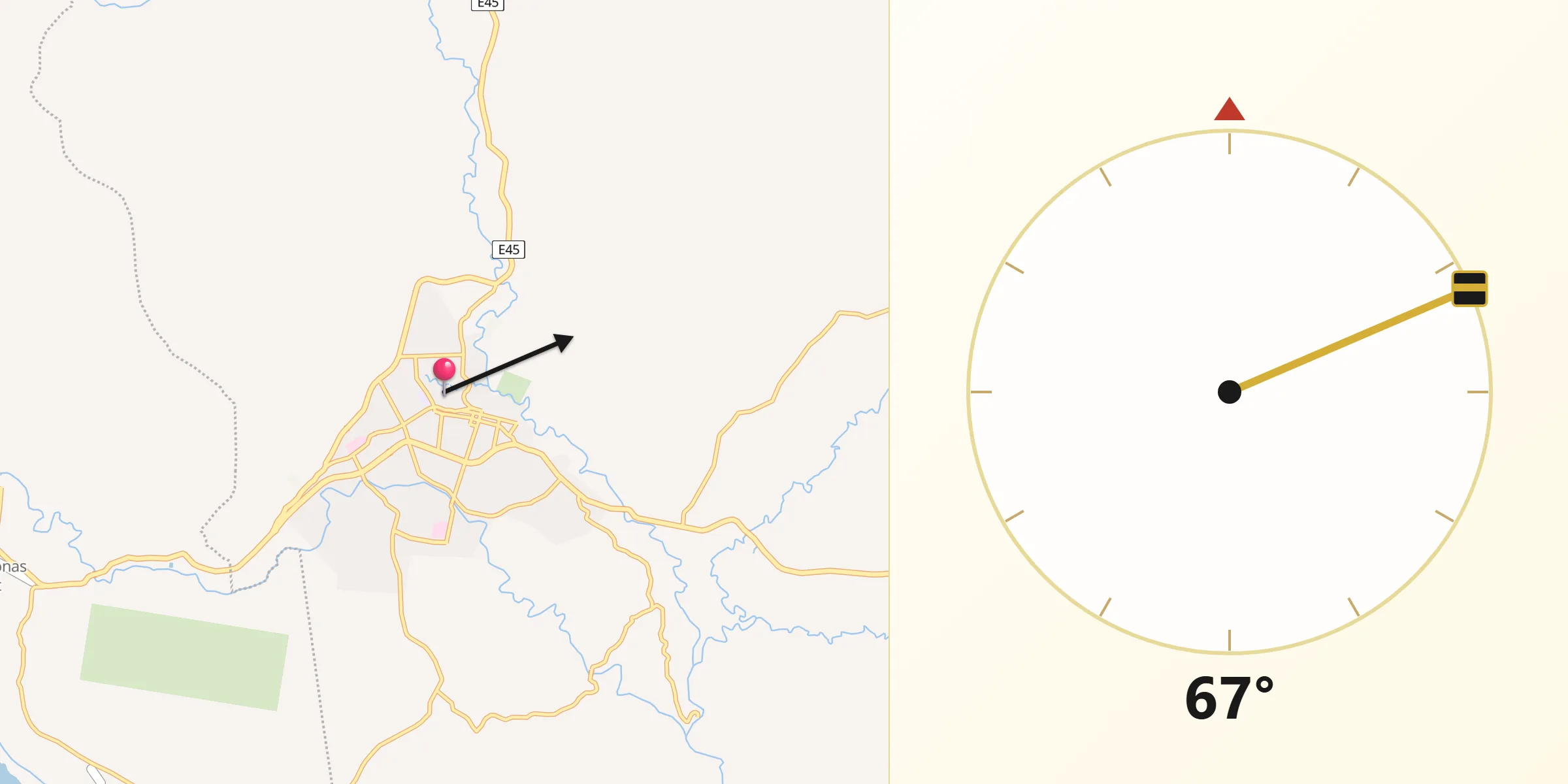 Dirección de la Qibla desde Puyo